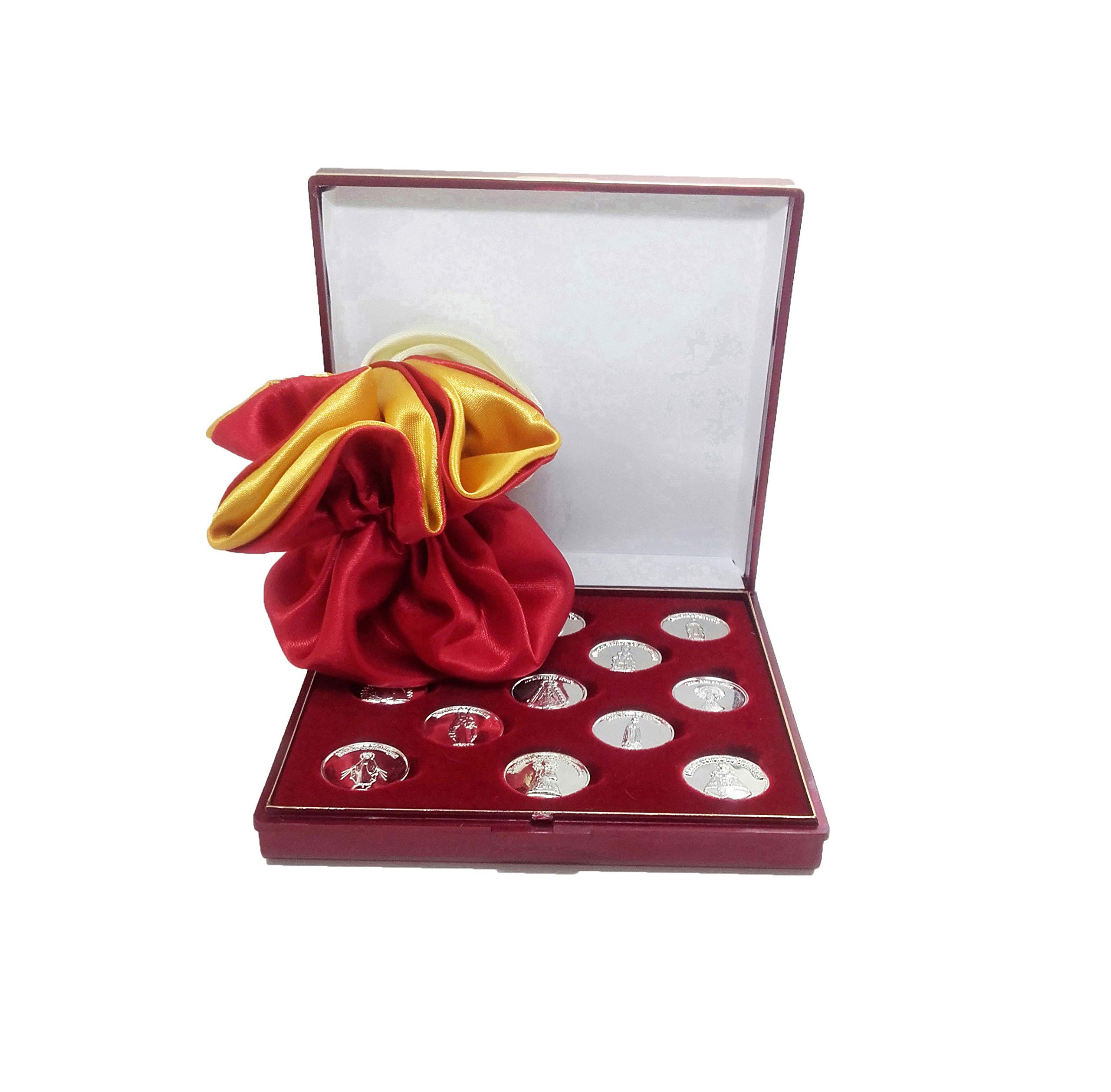 Arras de María con Saquito de Saten Redondo Reversible (Rojo y Dorado) Hecho a Mano por Nuestros Artesanos y Estuche Incluido.