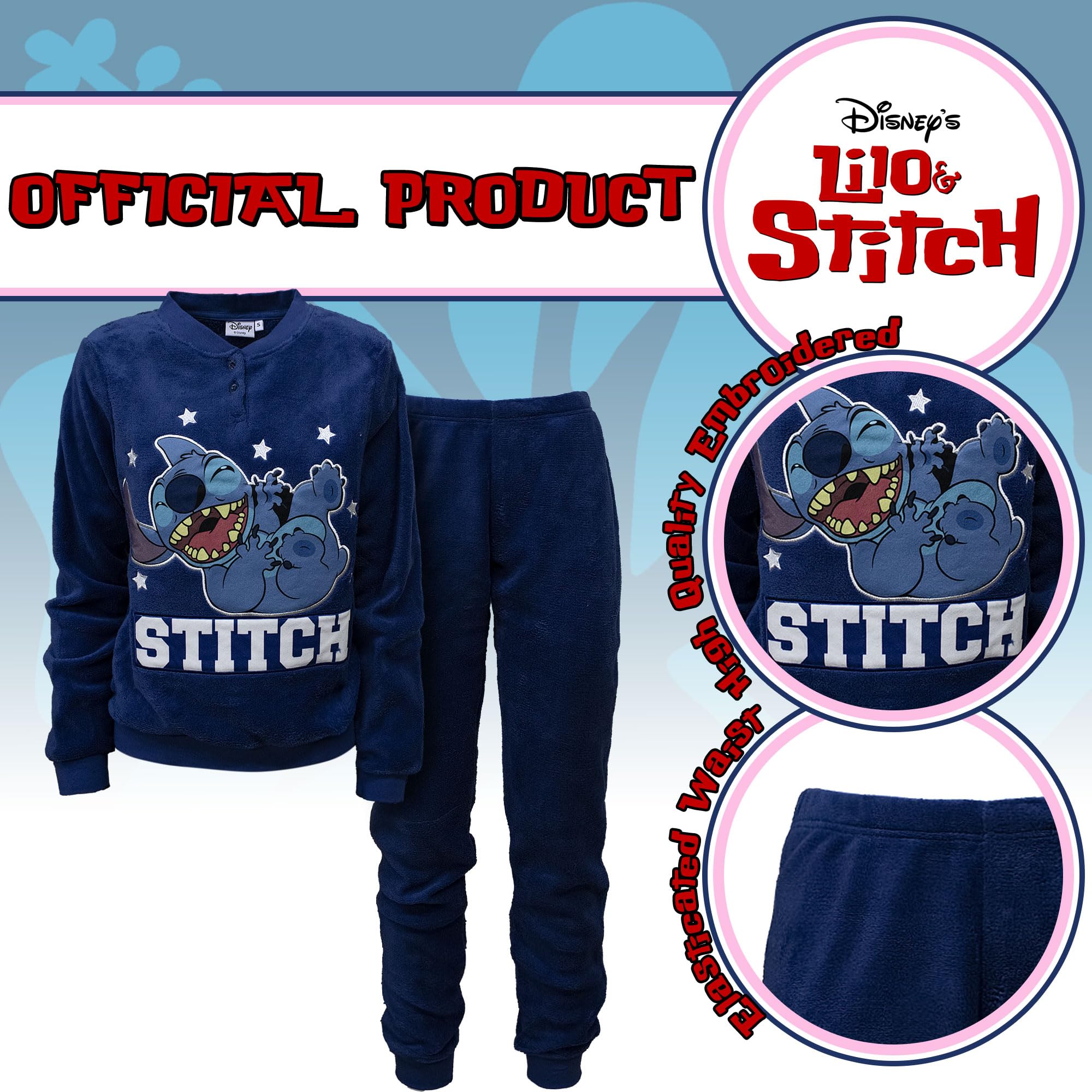Disney Lilo und Stitch Schlafanzug für Damen, Mädchen, lang, Winter, aus Fleece, 7012