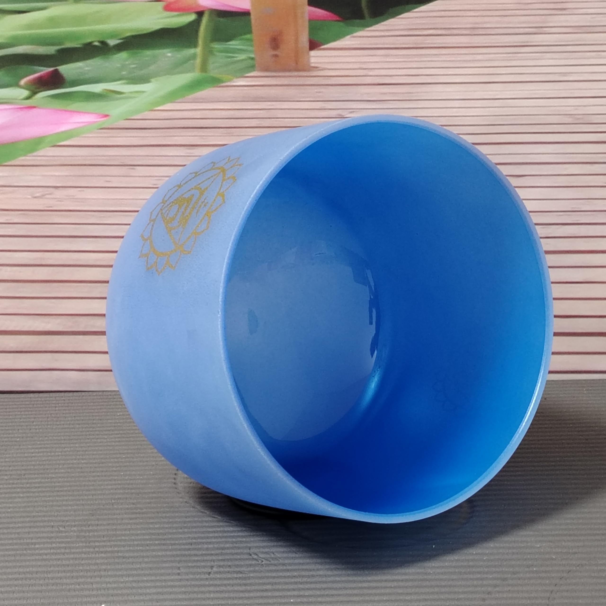 Cuenco de cristal de cuarzo para meditación, yoga y relajación, 432 Hz, color azul esmerilado, 432 Hz