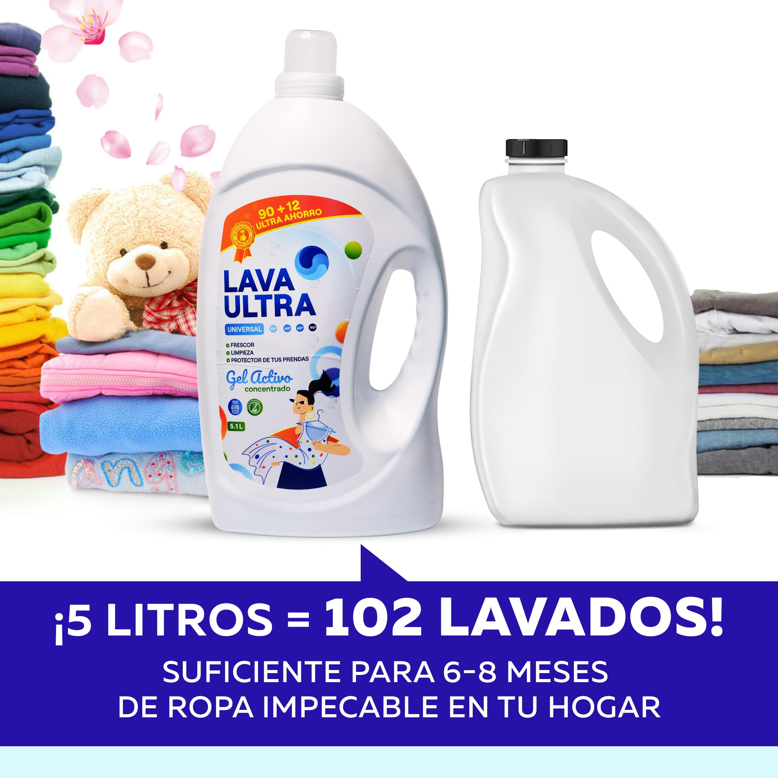 Lava Ultra Gel Activo 20.4L - 408 Lavados - Detergente Líquido Concentrado para Lavadoras, Sin Fosfatos, Apto para Todo Tipo de Telas, Suave y Fresco, Fabricado en España