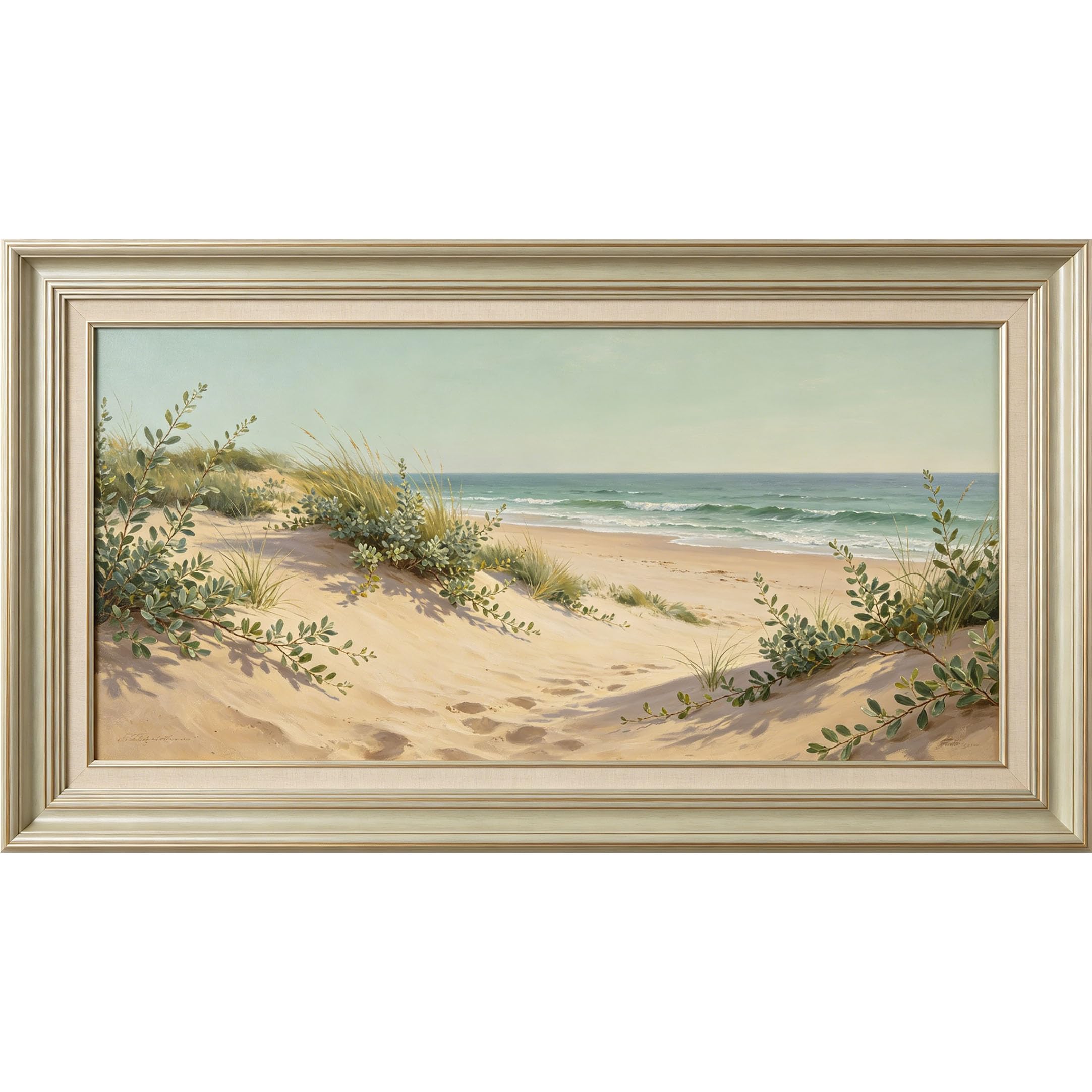 QZLITHOTIC 50×100cm 3D Framed Wall Art， Coastal Ocean Beach Sand Dune Landscape Self?Adhesive Mural， Water?Activated Peel & Stick Fabric Decor Wall Decal for Bedroom Living Room