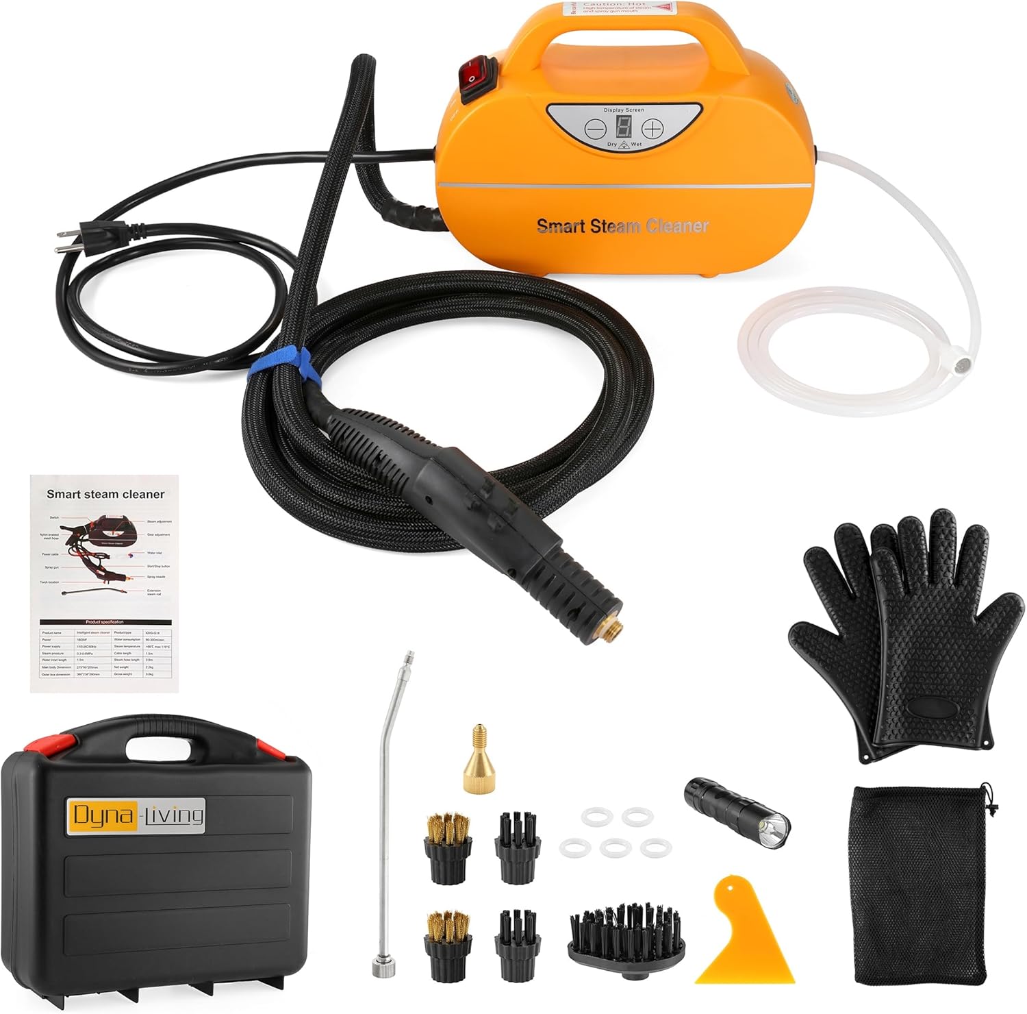 Dyna-Living Handheld Steam Cleaner 1800W Car Steam Cleaners for Home Use Wet and Dry Adjustable Portable Steam Cleaner for Cleaning