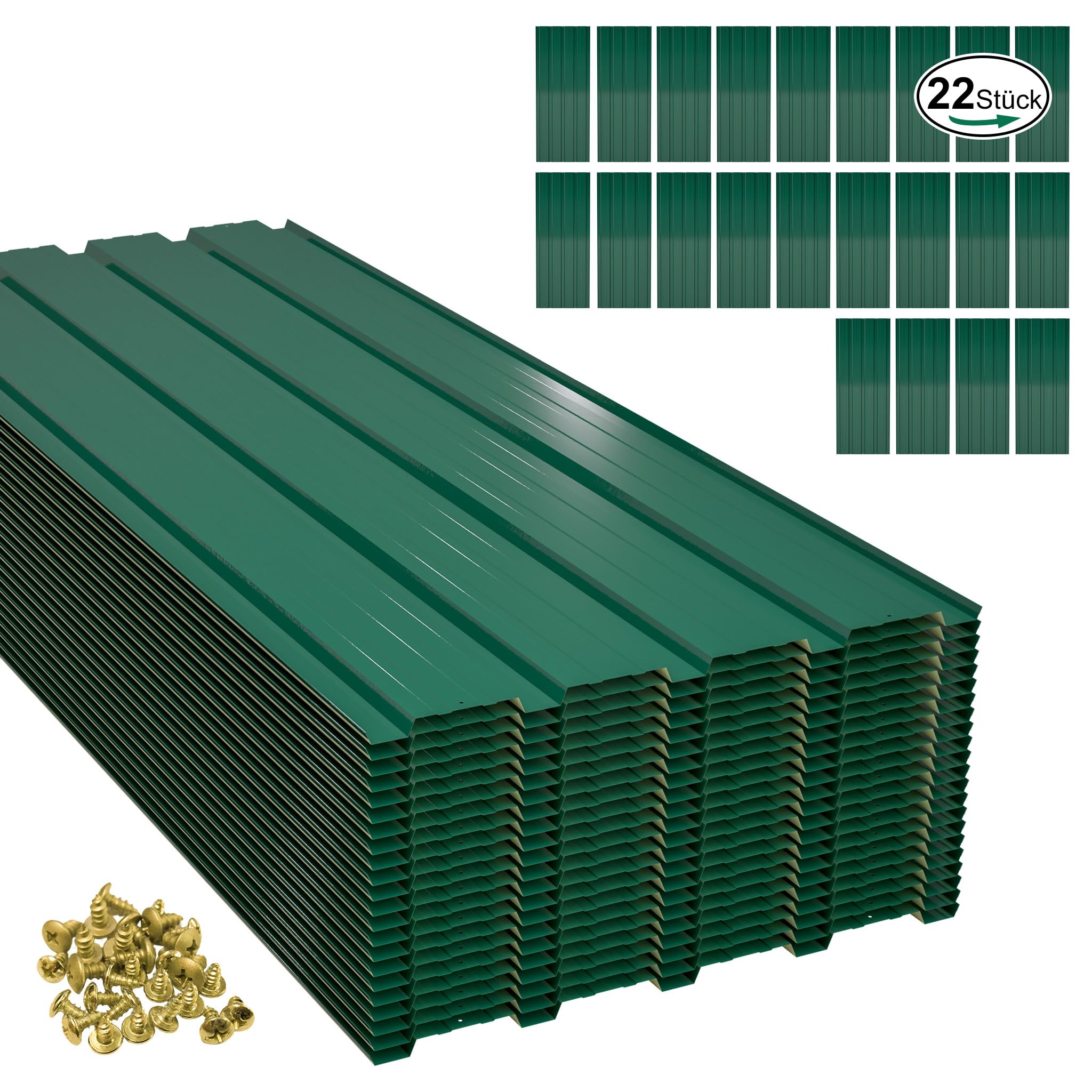 Thanaddo Trapezblech Profilblech Dachblech 22x, 10.12m², Grün, mit Schrauben
