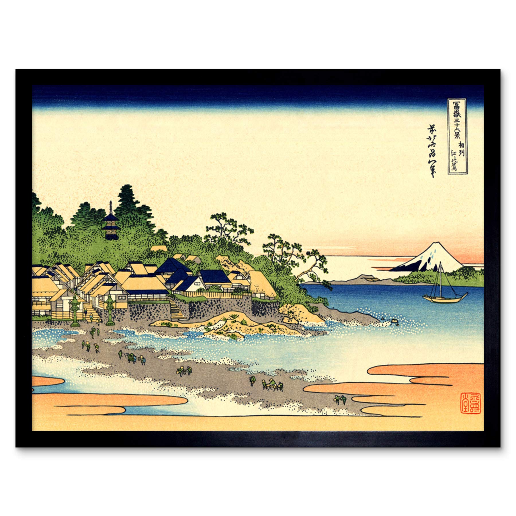 Hokusai 36 Views Fuji Enoshima Sagami Woodblock Japan Art Print Framed Poster Wall Decor 12x16 inch