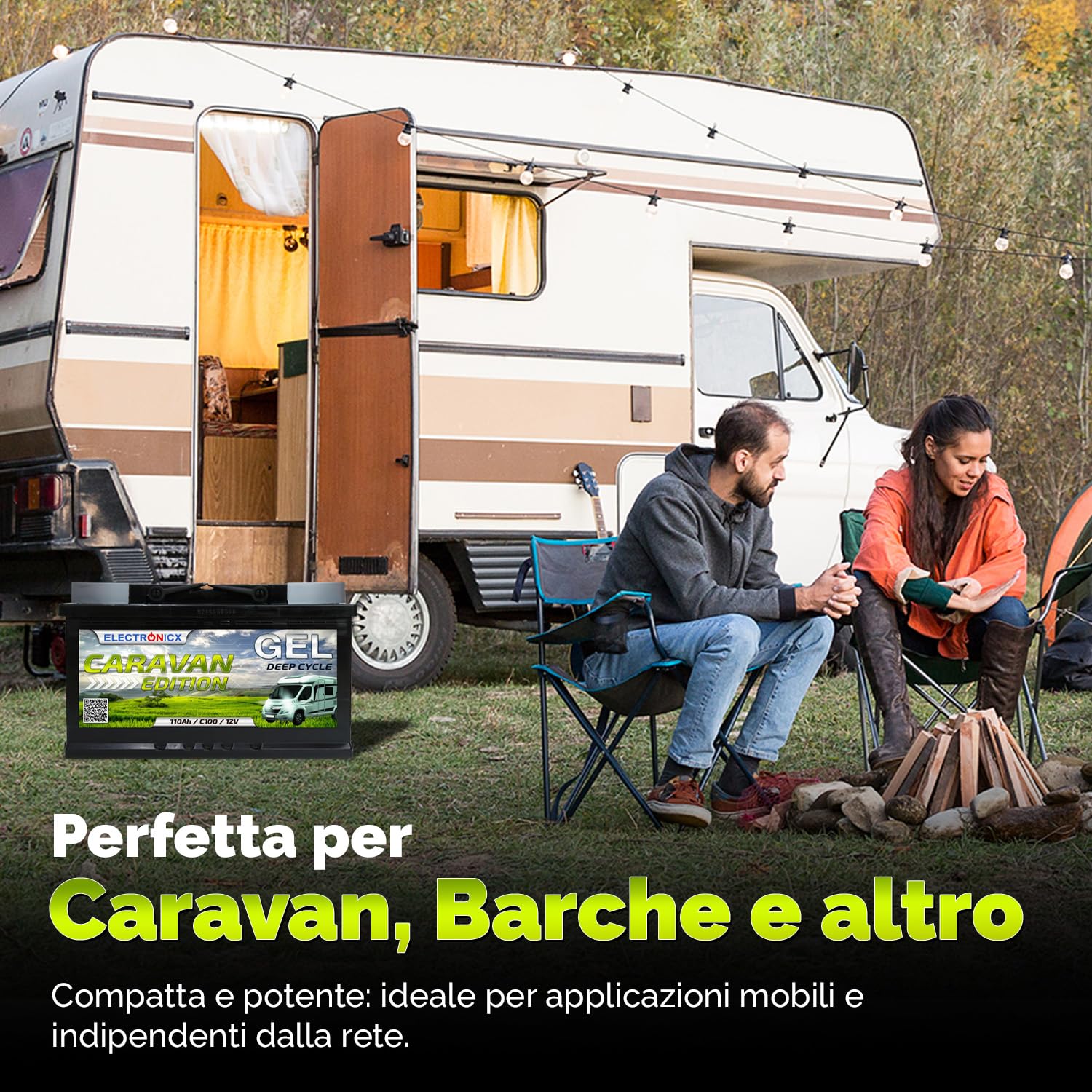 Electronicx Batteria di alimentazione GEL 110Ah 12V Caravan Edition – 110 Ah C100 – Batteria GEL per camper, barca, van, impianto solare a isola – 315×175×190 mm – senza manutenzione, a tenuta stagna