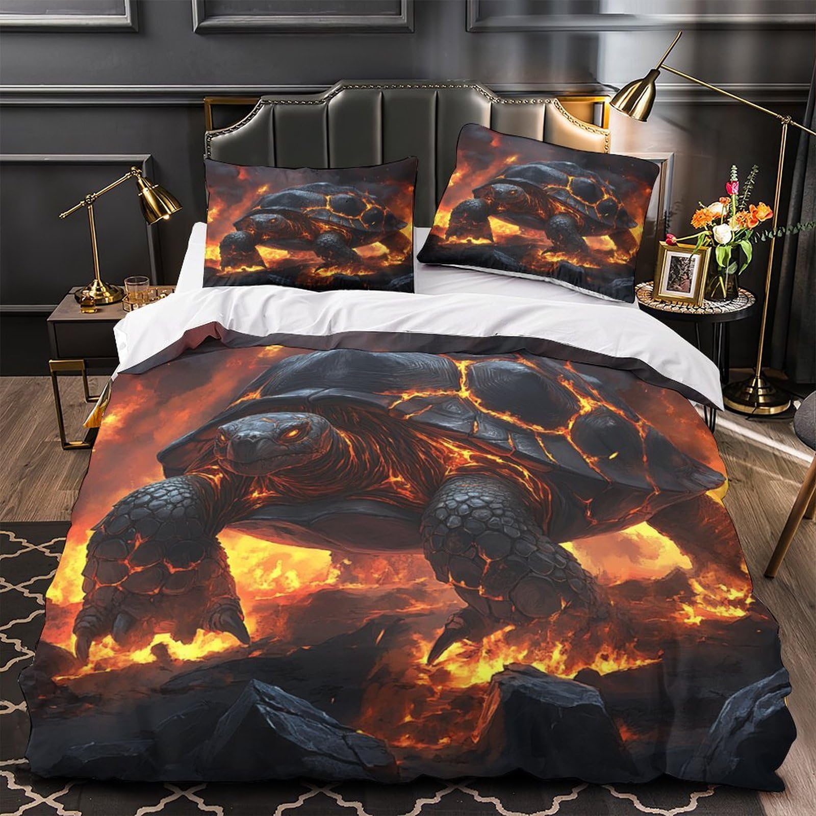 Housse de couette tortue de feu 3D lit adulte imprimé bête fantastique