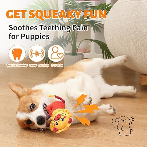 Miniatura 5 de Paquete de 4 juguetes de dentición para cachorros, juguete chirriante para mantenerlos ocupados, juguete de peluche con anillo TPR, juguetes