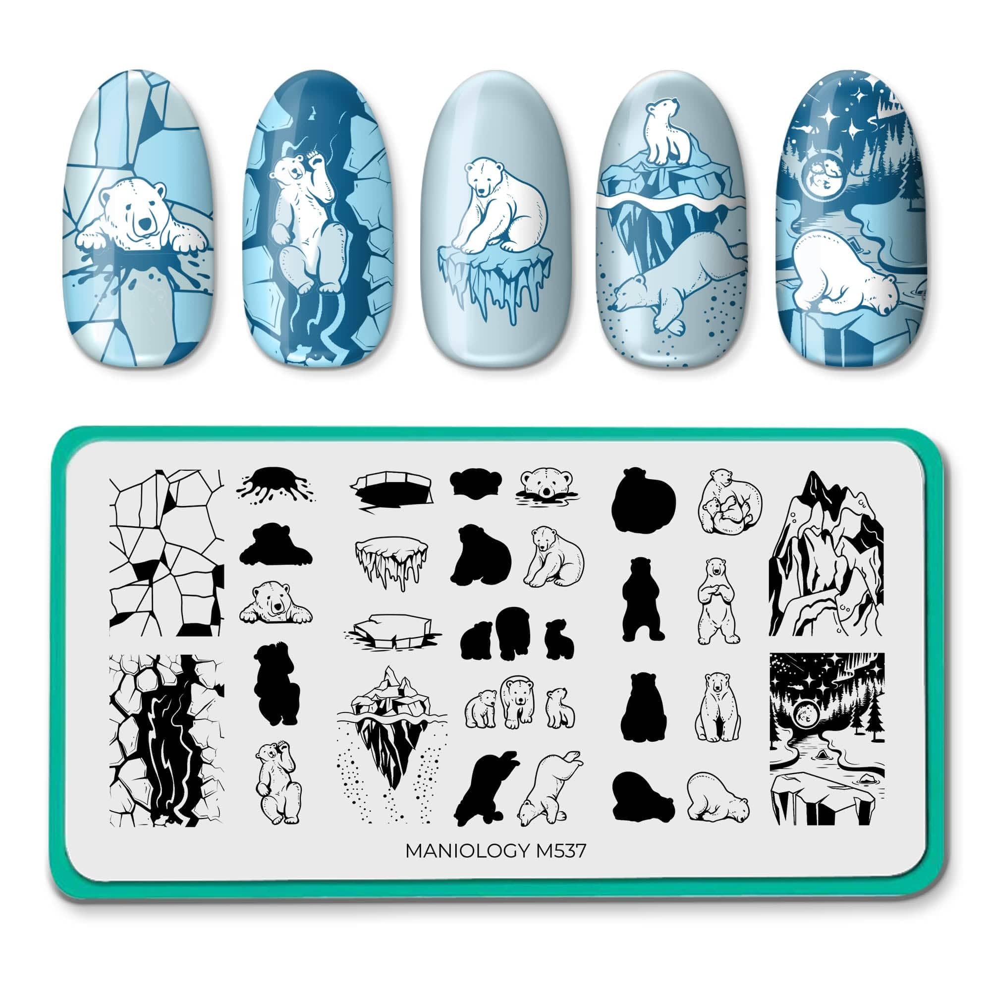 Maniology Polar Bears Nail Stamping Plate | Winter Frosty Creatures Manicure Designs, Iceberg DIY Patterns - Reusable, Rectangular, Stainless Steel Nail Art Template-image-31