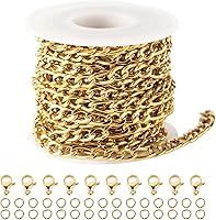 Vista 14 de YOUBEIYEE Cadenas de clip de acero inoxidable dorado de 16.4 pies para hacer joyas, collares, pulseras, tobilleras, cadena de eslabones soldados