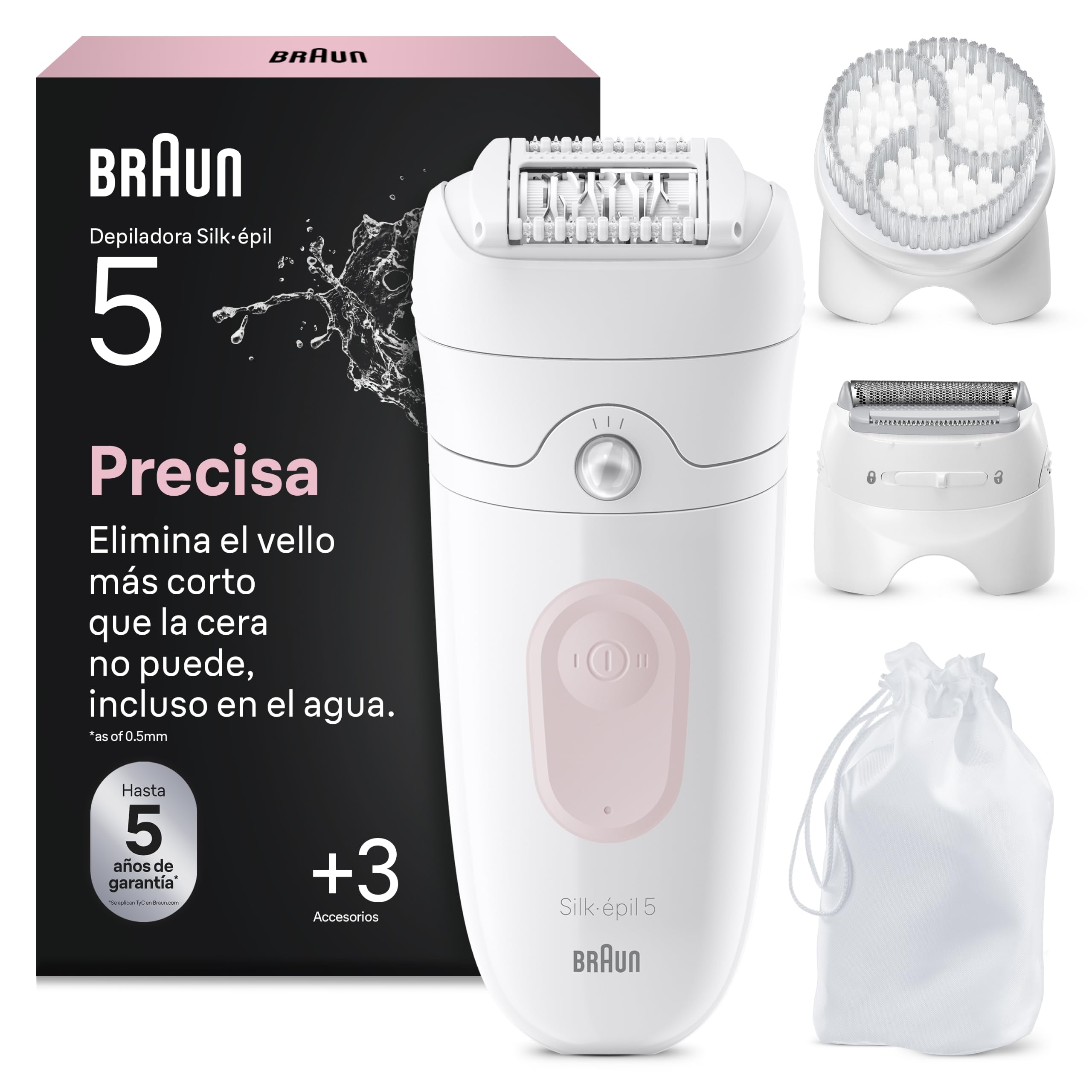 Braun Silk·épil 5 Depiladora Eléctrica Mujer, 5-060, Rosa | Depiladora Corporal con Peine Recortador, Cepillo Exfoliante Y Funda, Depila, Rasura Y Recorta, Resistente al Agua