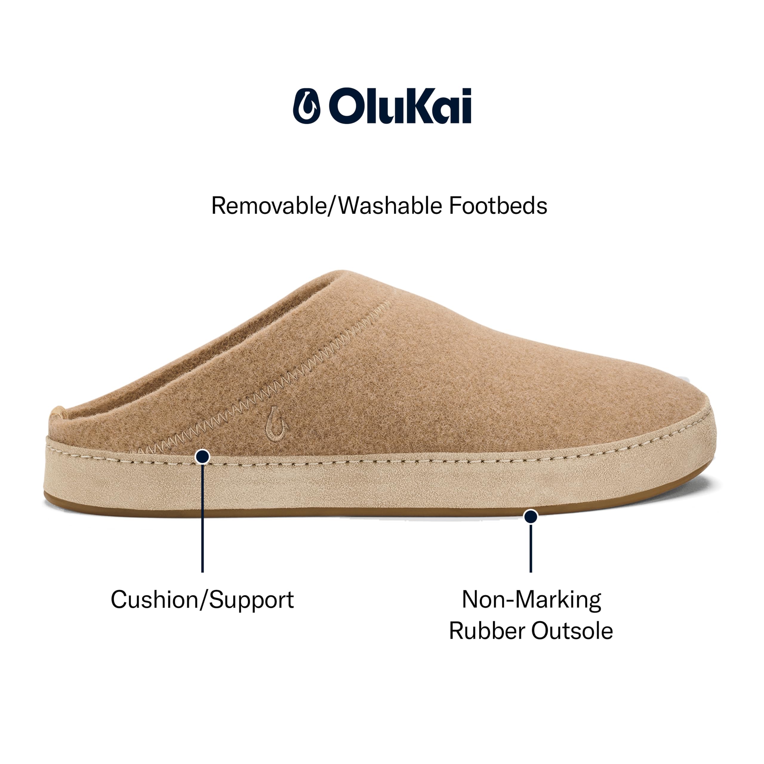 OLUKAI Hamani Hulu - Pantuflas de lana para hombre, suaves y cómodas con materiales de primera calidad, piel de oveja y fieltro italiano, para todo el día