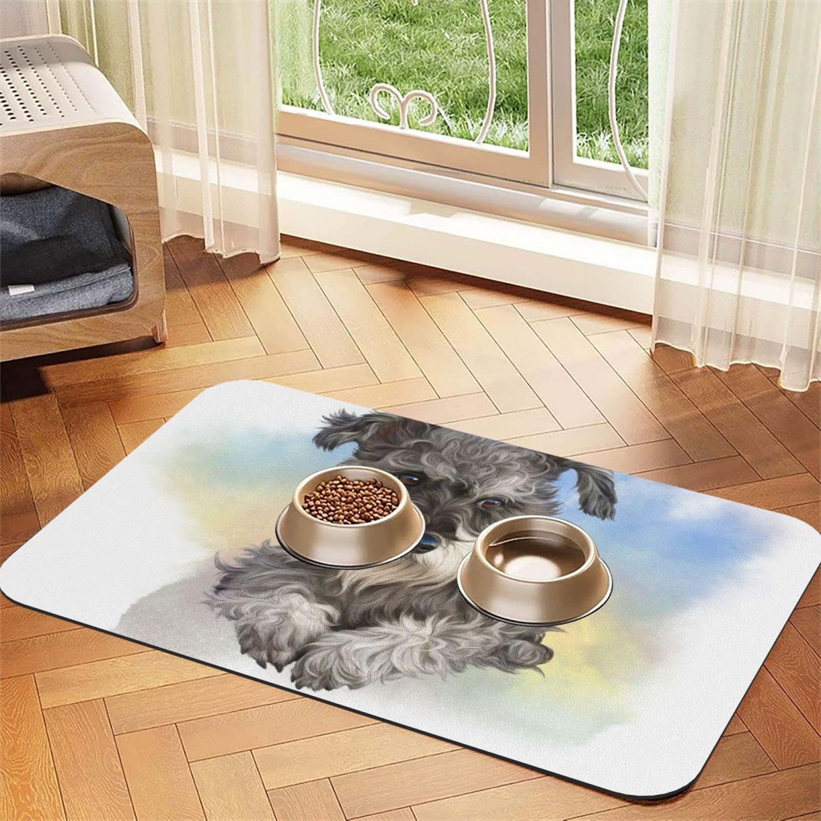 Cute Mini Schnauzer Print,Waterproof Pet Feeding Mat,PU Leather Placemats for Cat Dog Water Bowl,Food Mats,30x45cm