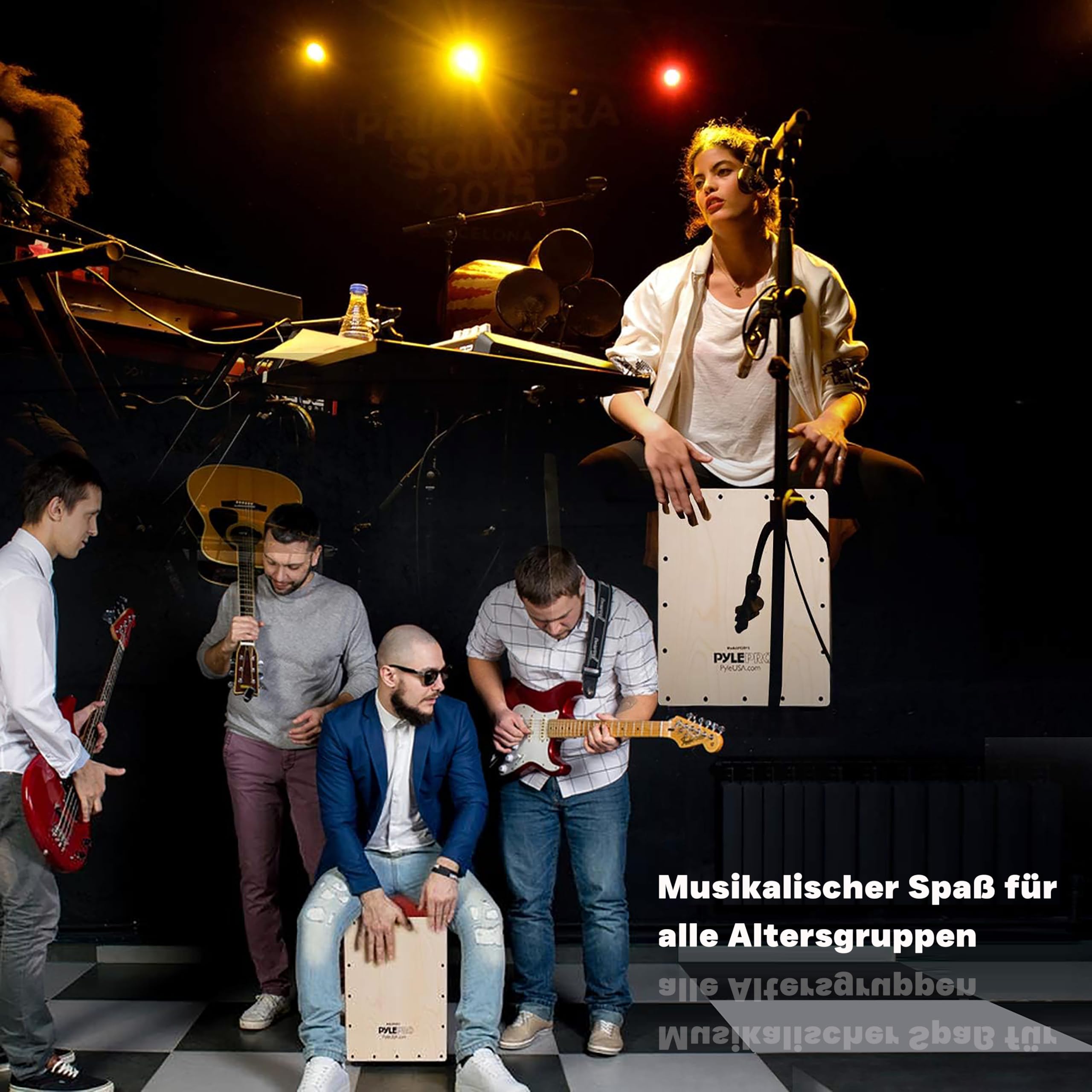 Pyle Cajon Instrument für Kinder & Erwachsene, Sitztrommel Instrumente handgemacht aus Holz (Birke), mit Snare, Trommel für Einsteiger & Profi, Schlagwerk mit abgerundeten Kanten, Rot