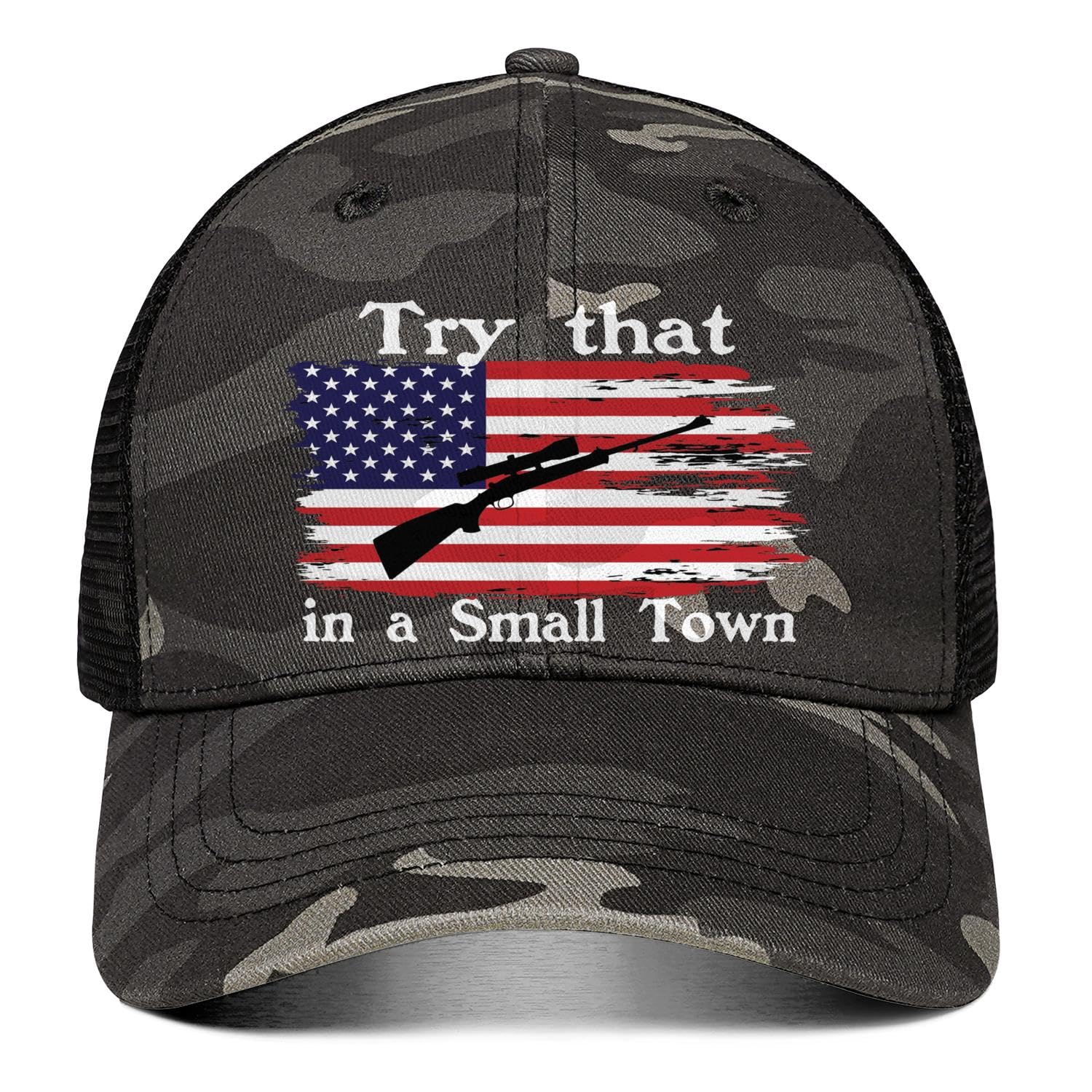 Try That in a Small Town Hat Try That in a Small Town Cap Grey-Camouflage Baseball Cap Trucker Hat Small Town