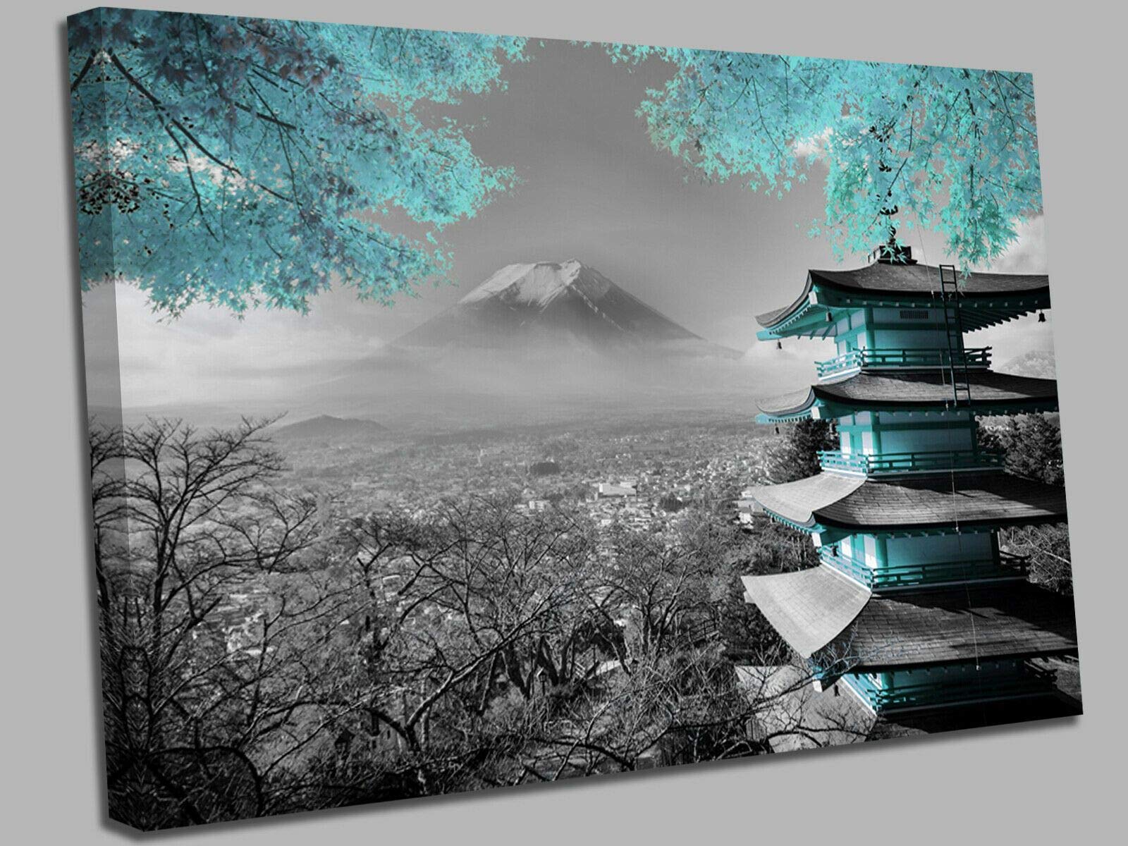 Japanese Temple Duck Egg Blue Canvas Wall Art Picture Print 24 x 16 inch / 60 x 40 cm - Supersize Available- Dining Room- Bedroom Décor