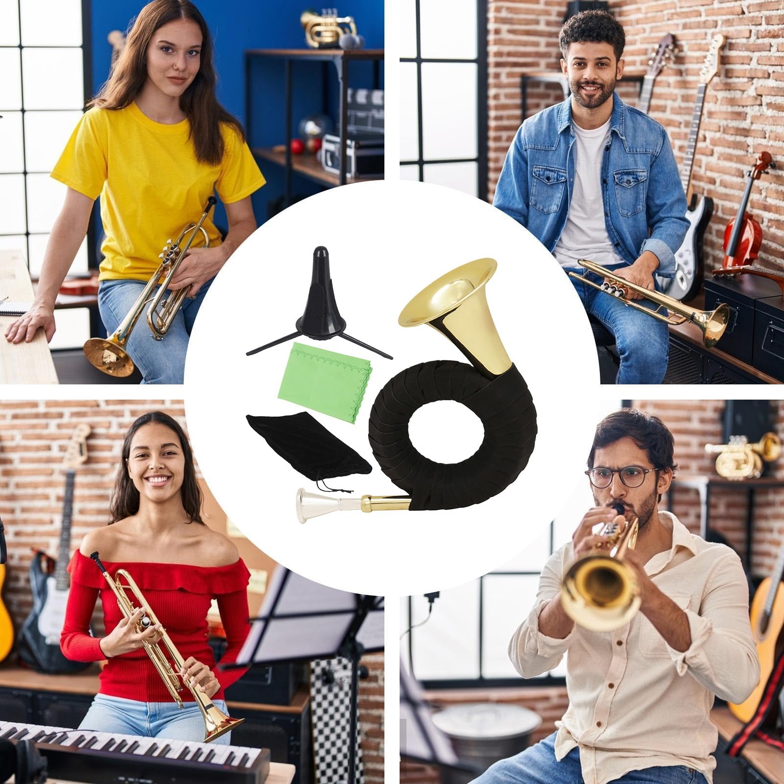 Mini Waltornia Miniaturowy instrument muzyczny dęty blaszany | Mini mosiężna waltornia Dla początkujących, na występy sceniczne, w podróży, do ćwiczeń muzycznych, na wydarzenia