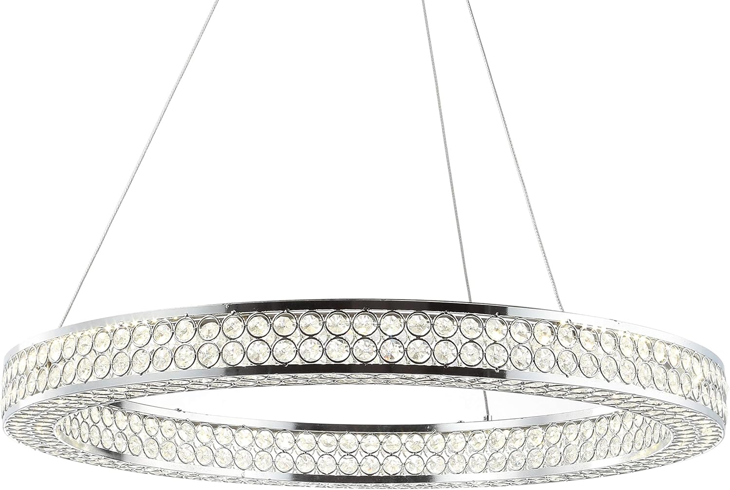 JONATHAN Y 24.7" Chrome 1-Light Crystal and Iron Integrated LED Hoop Pendant, Modern Glam Dimmable Adjustable Height Hanging Ceiling Fixture for Dining Room, ETL Listed JYL7201A