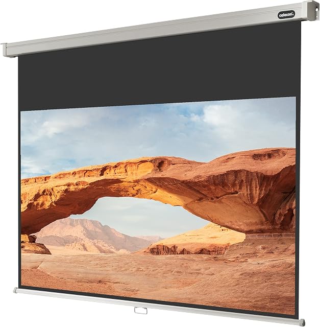 celexon manual home cinema and business pull down projector screen - 4K and Full HD manual screen professional - 160x90cm  70- 16:9 - Gain 1.2