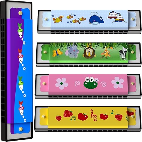 5 piezas de armónica para niños, regalo de cumpleaños, instrumento musical, regalo de fiesta de regreso, armónica de fila doble de dibujos animados