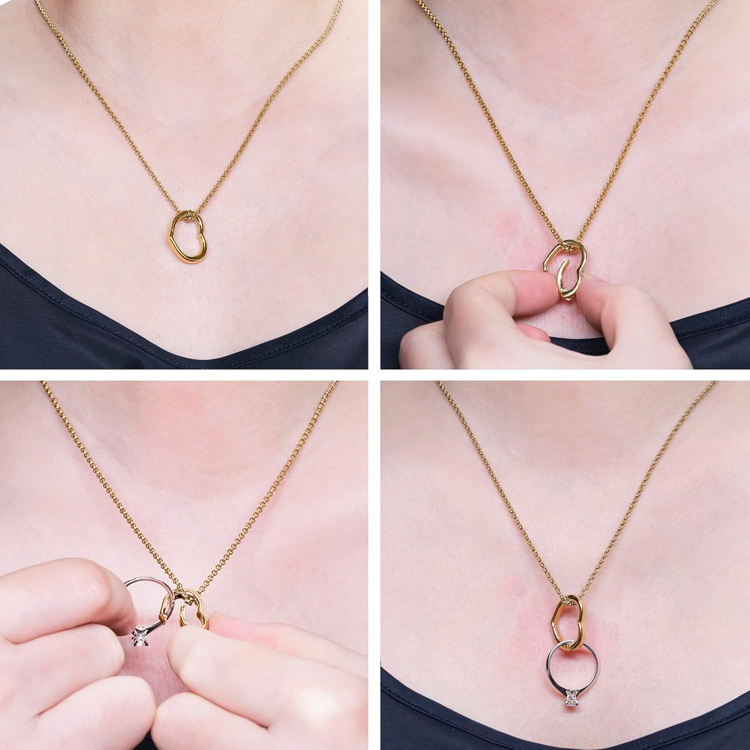 Adjustable Ring Holder Necklaces for Mom, Cute Heart Stainless Steel Wedding Engagement Ring Chain for Women Men - Image 2