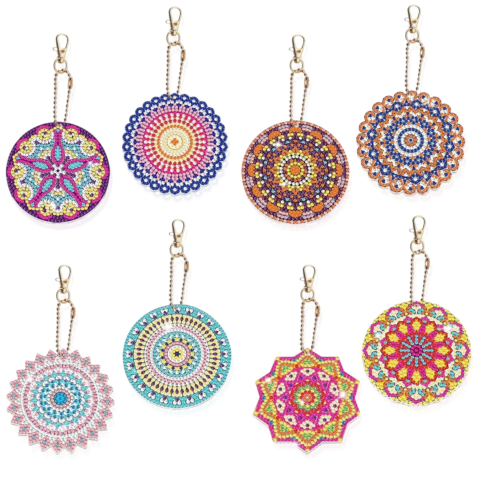 CZXCV 8Pcs Mandala Diamond Art Keychains DIY Kits for Adults Kids, 5D Rhinestone Painting Craft Keyrings Pendants, Sparkling Keyring Making Kit Gift Supplies