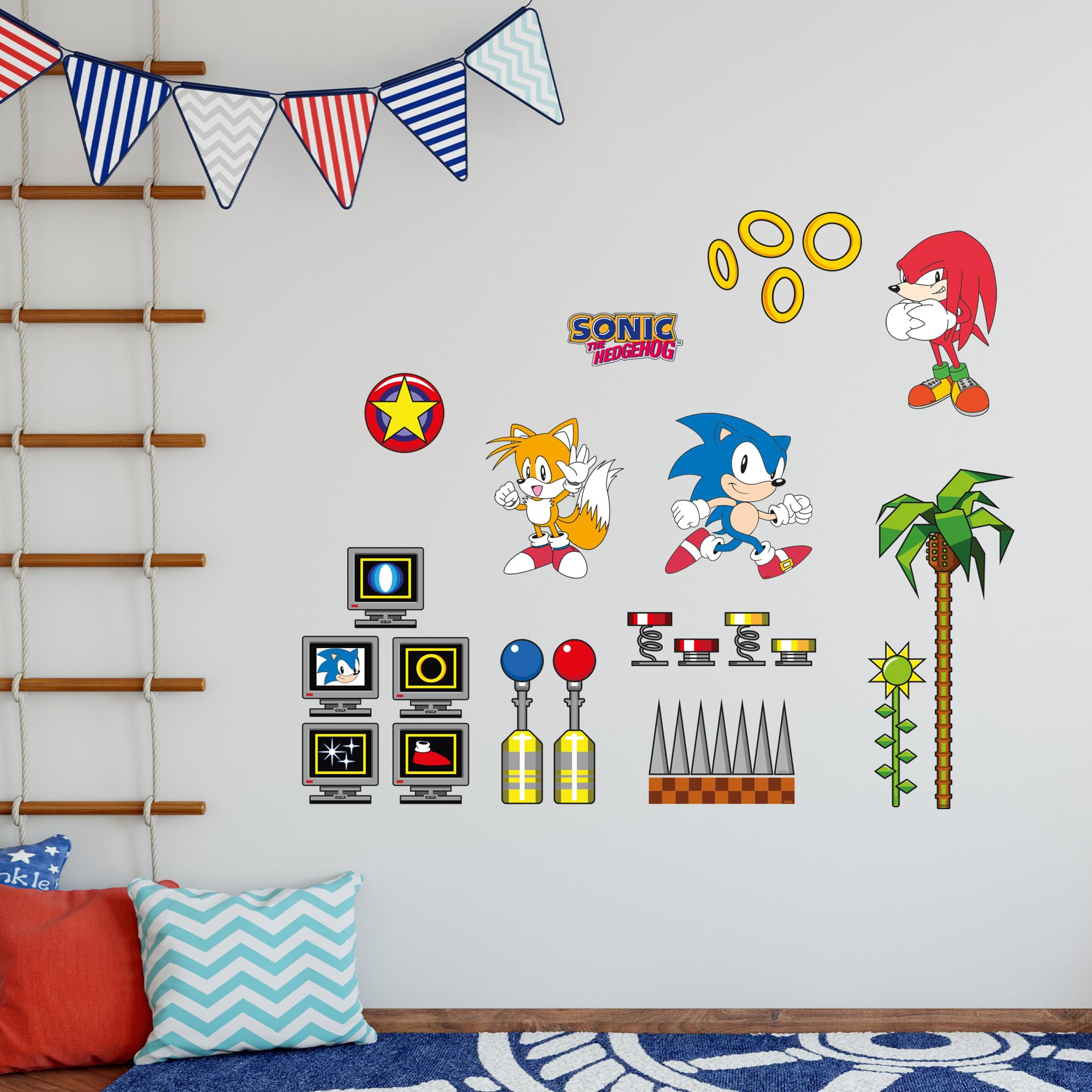 Sonic The Hedgehog Wall Sticker - Sonic Classic Set Wall Art (90cm Width x 45cm Height)