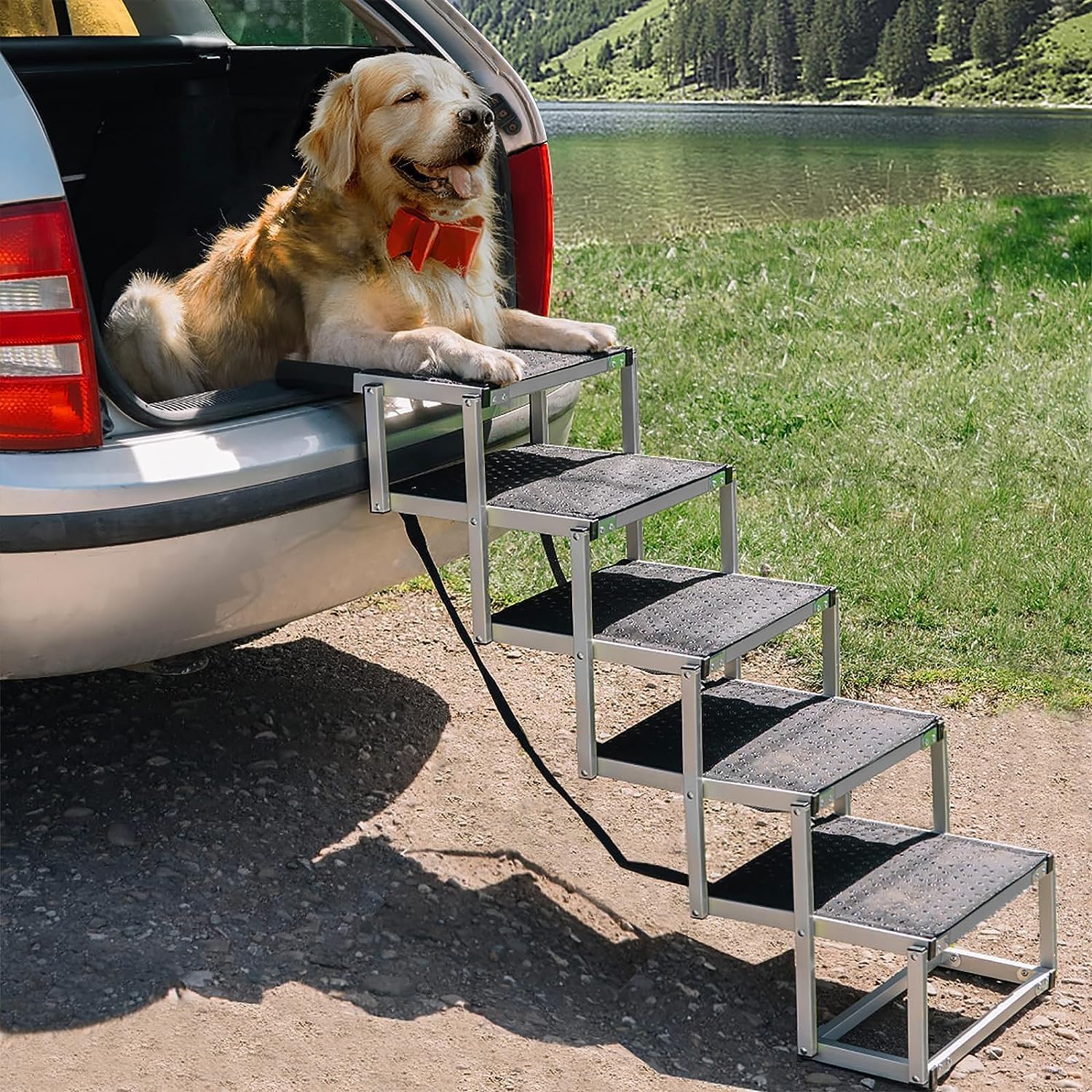 Dog Steps for Car, Dog Car Ramp, Upgraded 5 Steps Dog Stairs for Medium