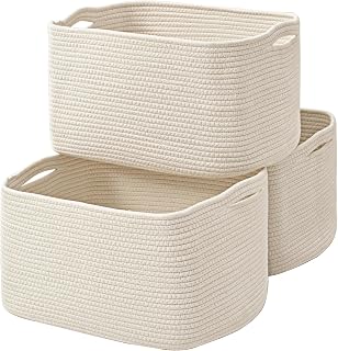 ICERZCZ Large Storage Baskets for Organizing Shelves, Woven Cotton Rope Bins for Baby Nursery Organization, Book Toy Towel Organizer, 17"x13"x9.5", 3 Packs, Off White