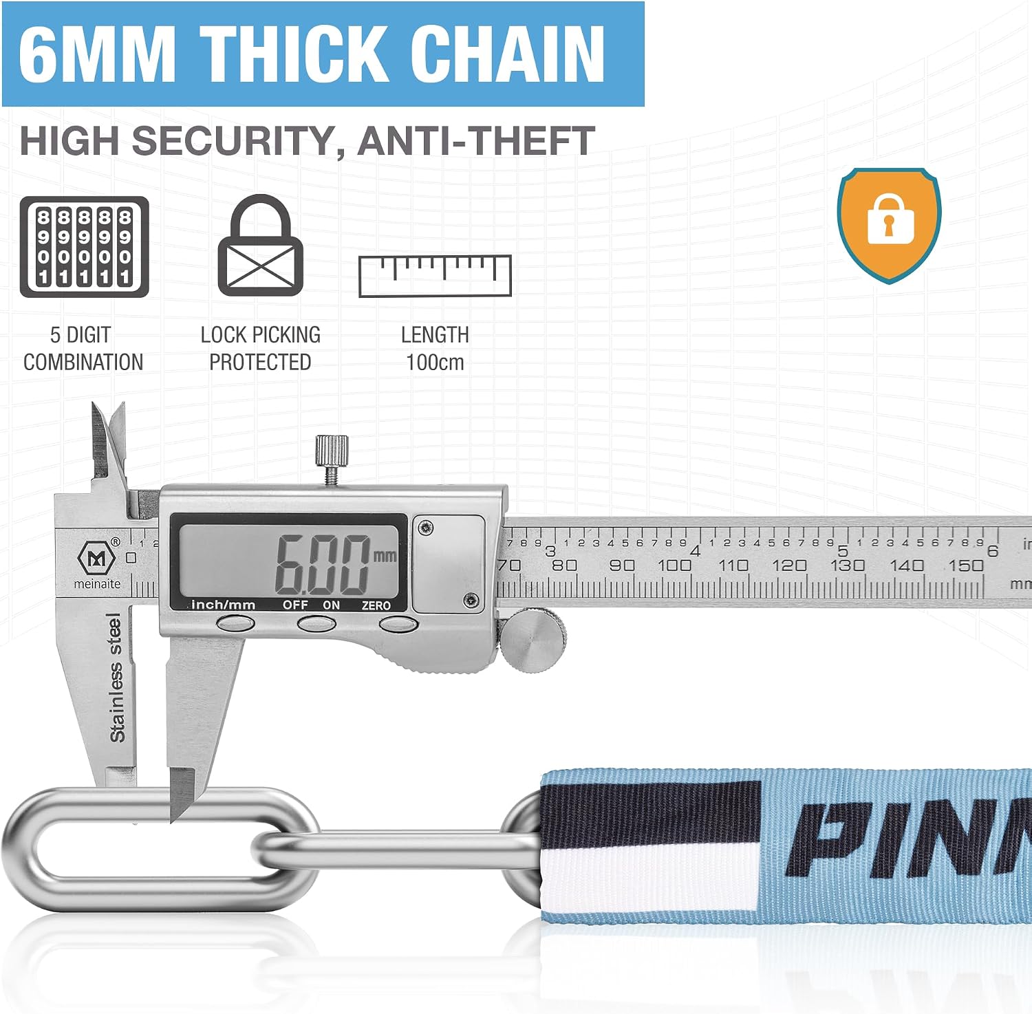 Bike Lock 3.28ft- 5 Digit Combination Anti Theft Chain Locks- Heavy Duty Keyless Bicycle Lock for Bike, e-Bike, Scooter, Gate