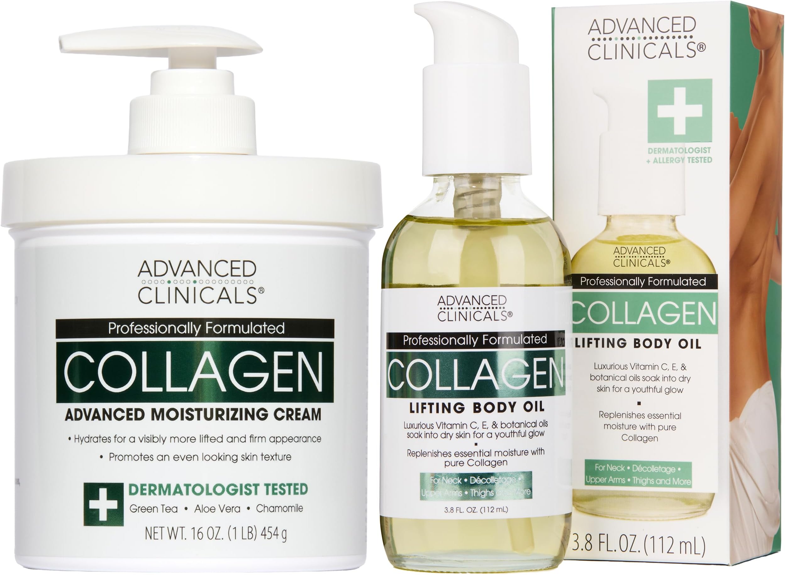 Anti Aging Collagen Cream And Collagen Body Oil Set Large 16Oz Cream For Face And Body And 4Oz Body Oil Helps Firm And Tighten Skin