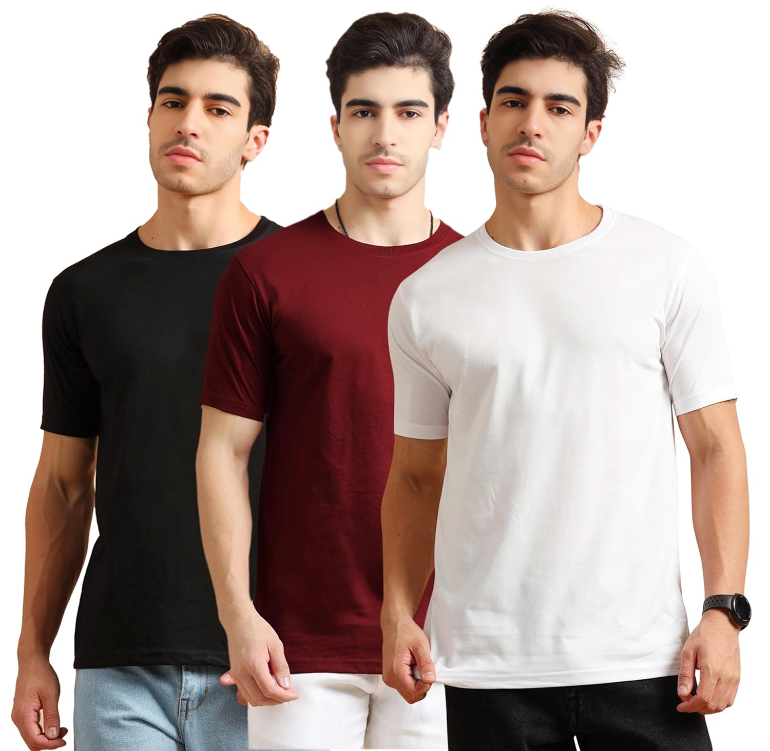 ENCIGER Men’s Cotton T-Shirt Pack of 3 | 100% Biowash Fabric | Soft, Breathable & Regular Fit Round Neck Tees