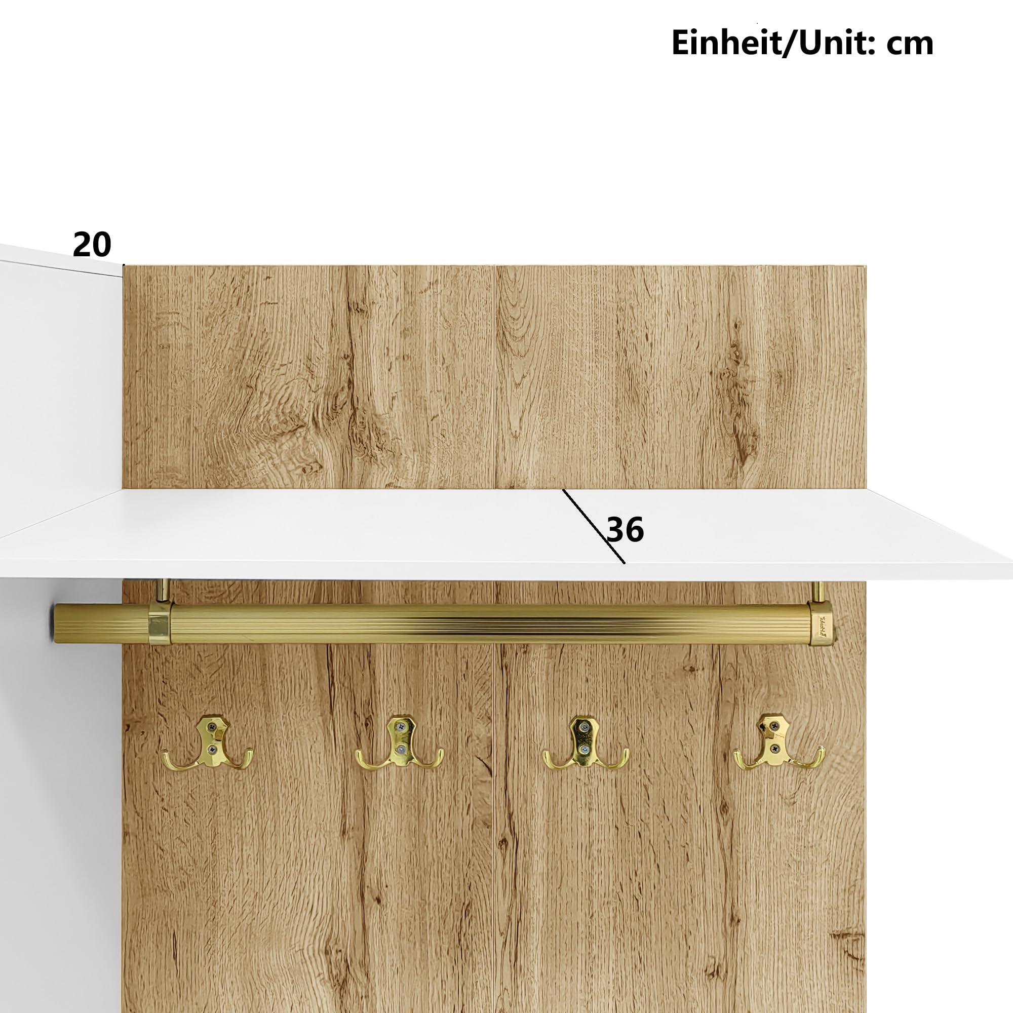 Garderobe Set Hoch 190 cm mit Spiegel und LED Licht, Garderobenset Garderobenschrank mit Wandgarderobe und Schuhbank, Flurgarderoben Set mit Regale, Flur möbel, Weiß+Holzfarbe