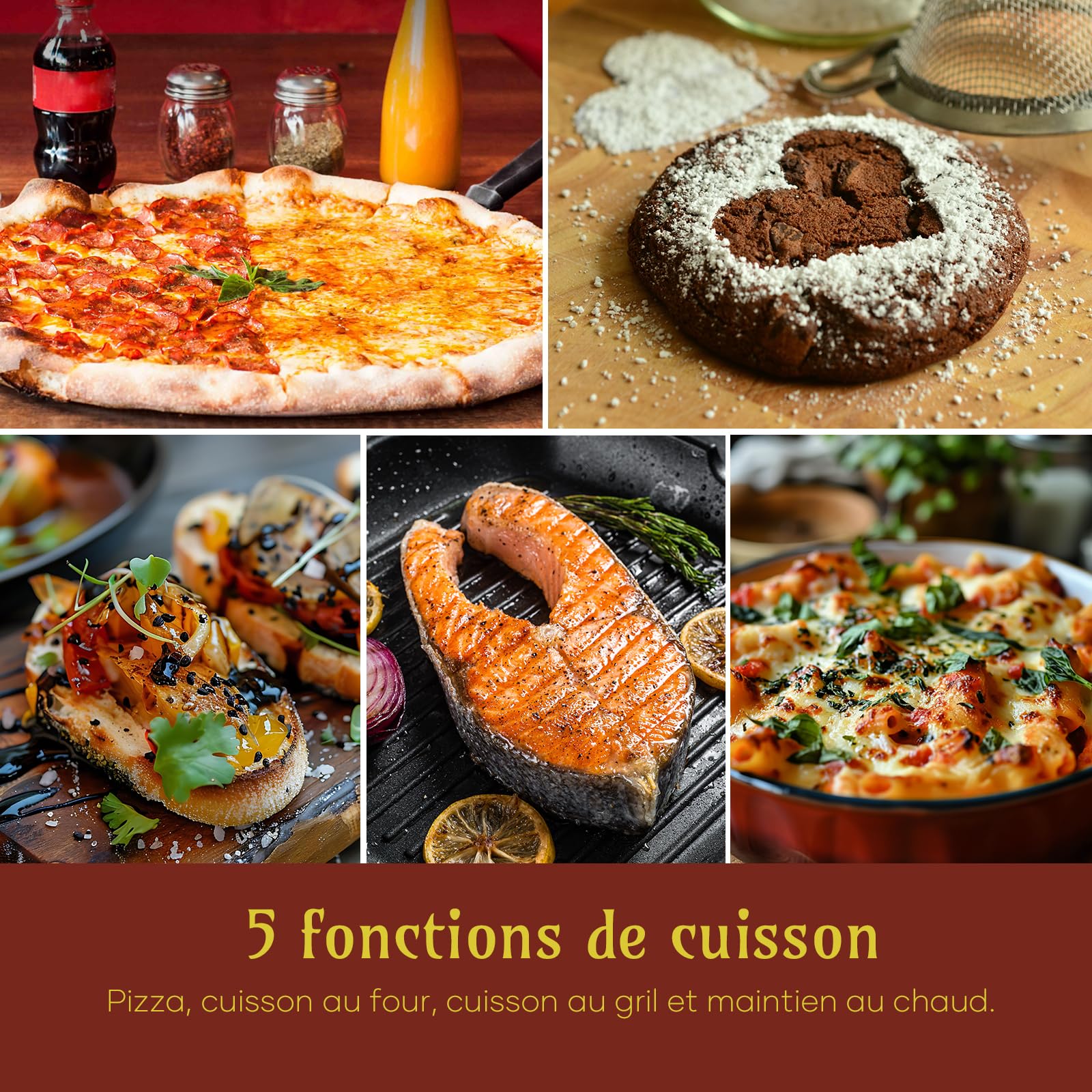 Four à pizza électrique - 6 programmes, 1700 W, température maximale 450 °C, idéal pour les pizzas de 32 cm - 5 en 1 : pizza, grill, maintien au chaud, cuisson et pâtisserie