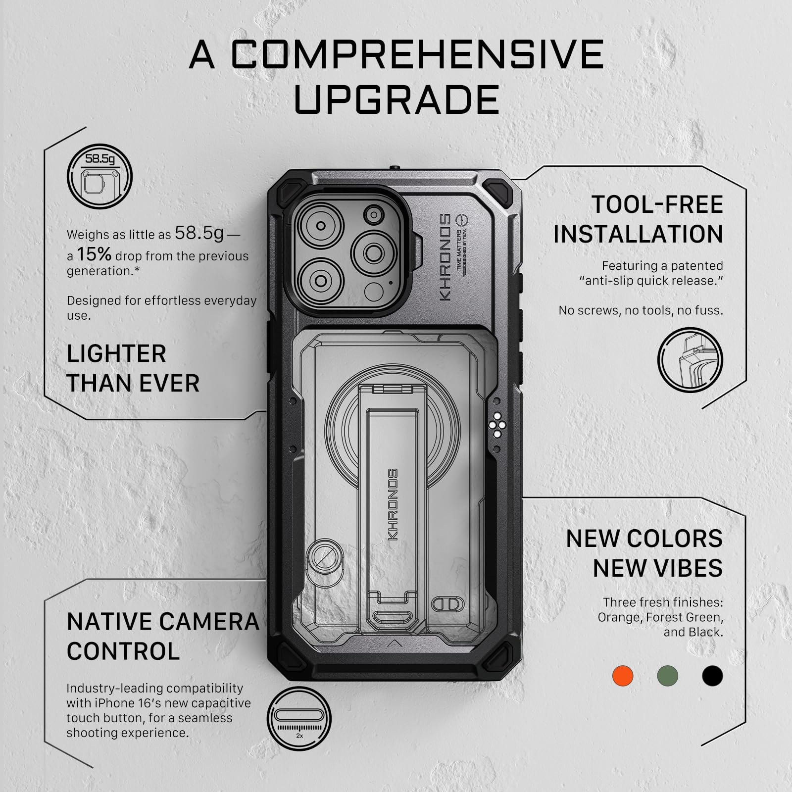 Tilta Khronos TK-IP16-PFC-TW Cage de téléphone pour iPhone 16 Pro en alliage d'aluminium, stabilisateur de coque pour smartphone pour enregistrement vidéo/YouTube/diffusion en direct, blanc titane