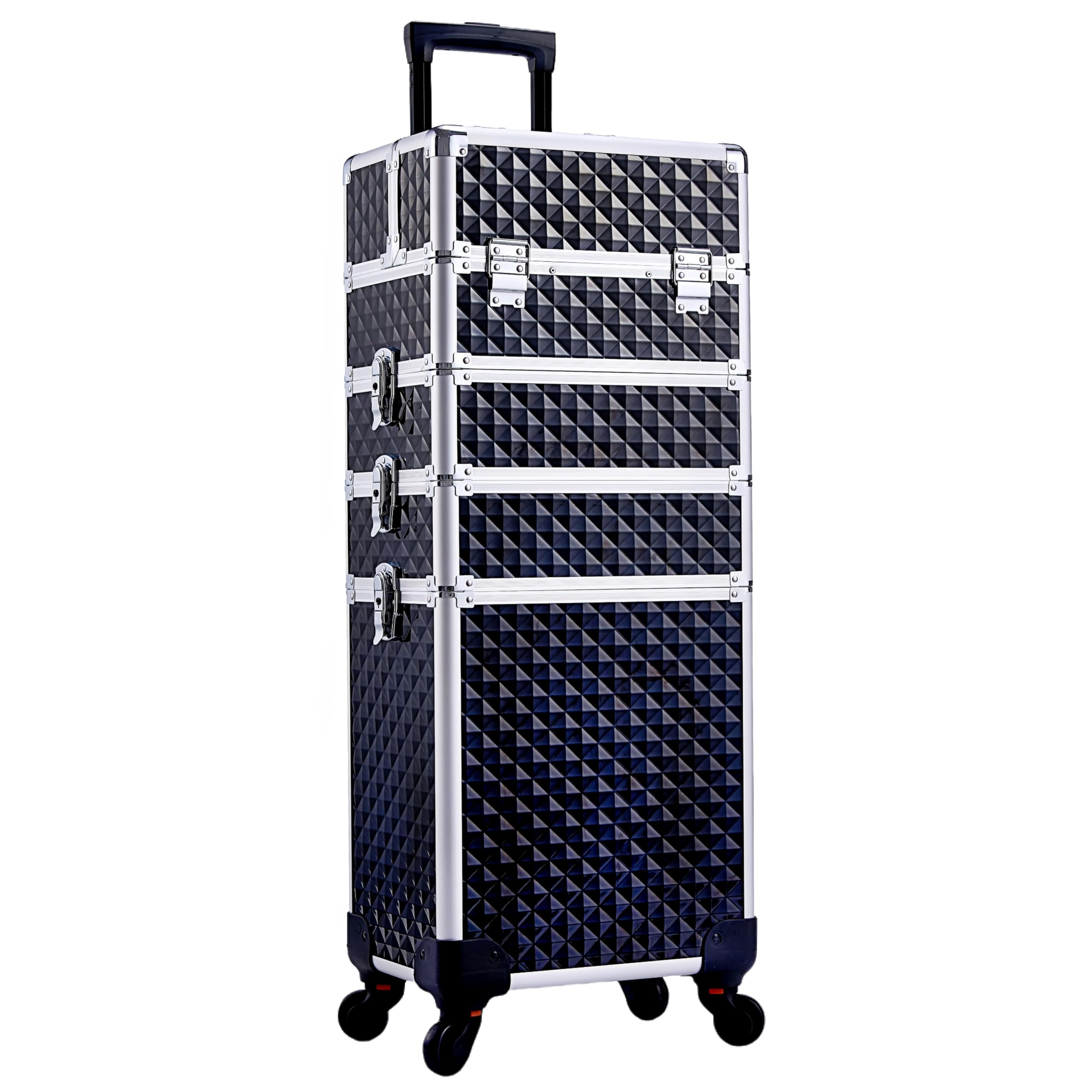 Adazzo 4 in 1 Rolling Makeup Case Cosmetic Train Case Trolley Roll Travel Box for Makeup Artist, Hairstylists, Nail Tech Makeup Cart with Key Swivel Wheels Barber Case Traveling Trunk Black