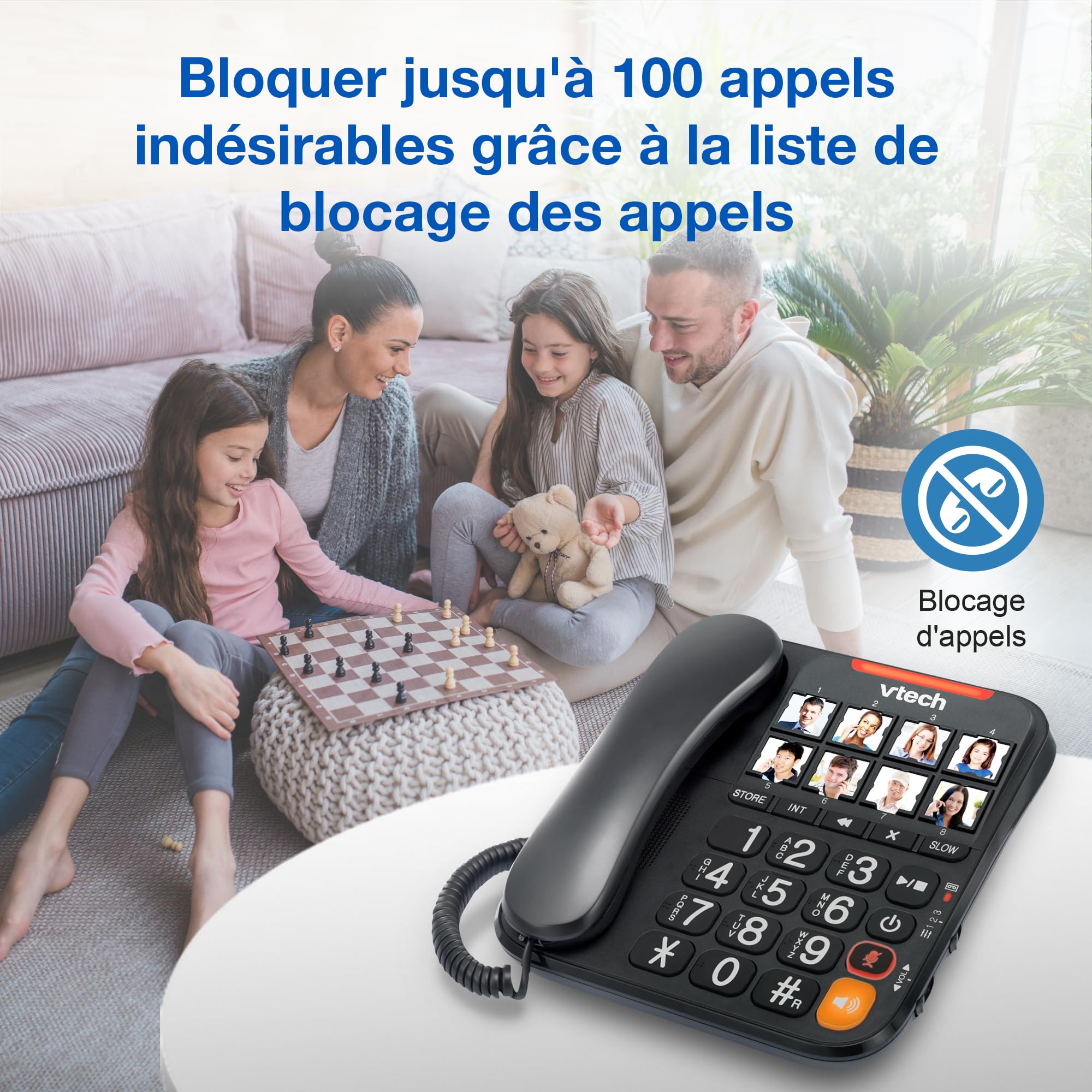 VTech CL6550 téléphone Filaire + téléphone DECT sans Fil,à Grosses Touches,bloqueur d'appels,combiné et Base avec Haut-Parleur,Gros Boutons et Grand écran,Touches de Composition avec Photo