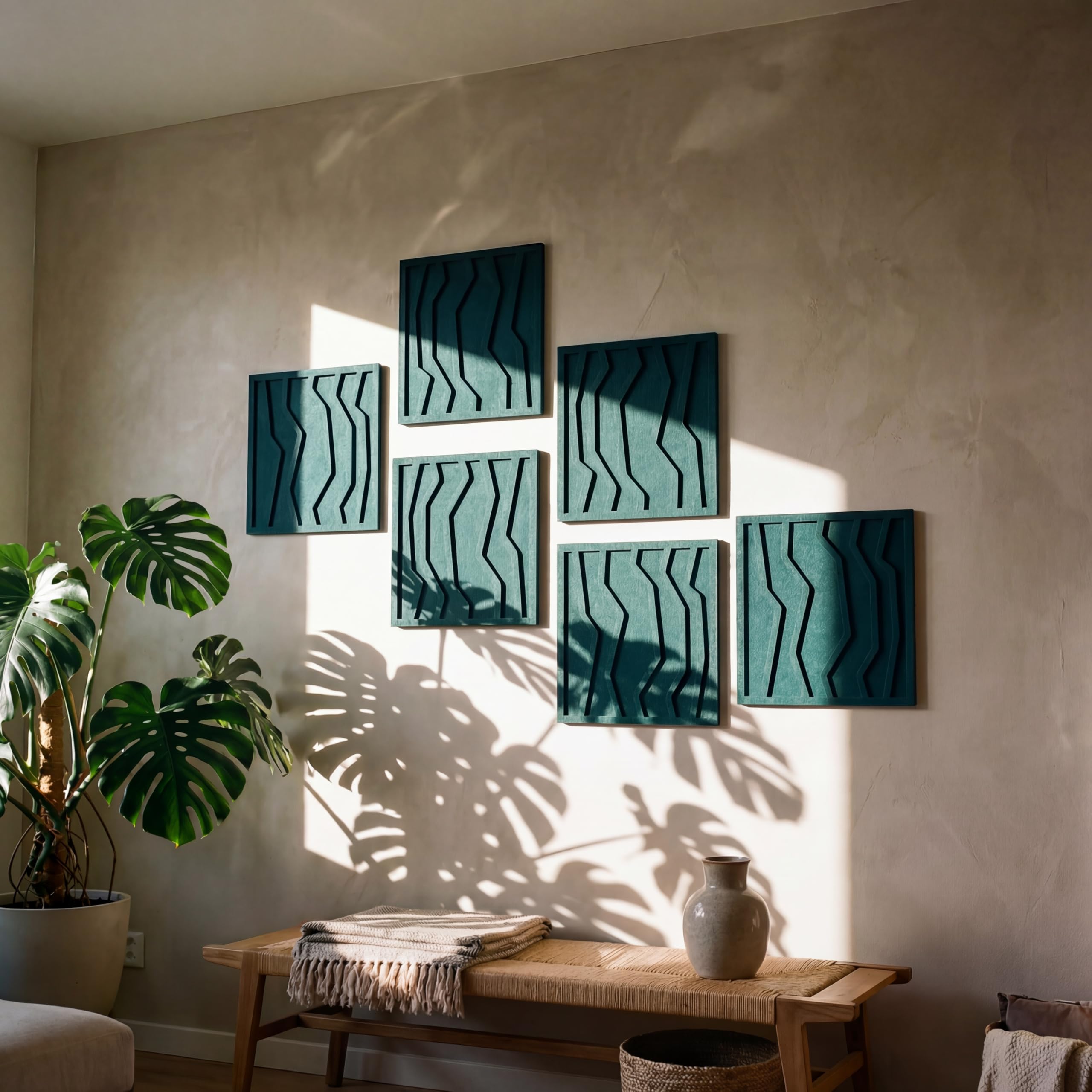 Pannelli acustici in feltro PET, set da 4 (totale 2 pezzi: 80 x 80), fonoassorbenti e decorativi, facile da parete con sistema a cunei (set da 4 pezzi, 40 x 40 cm, verde smeraldo)