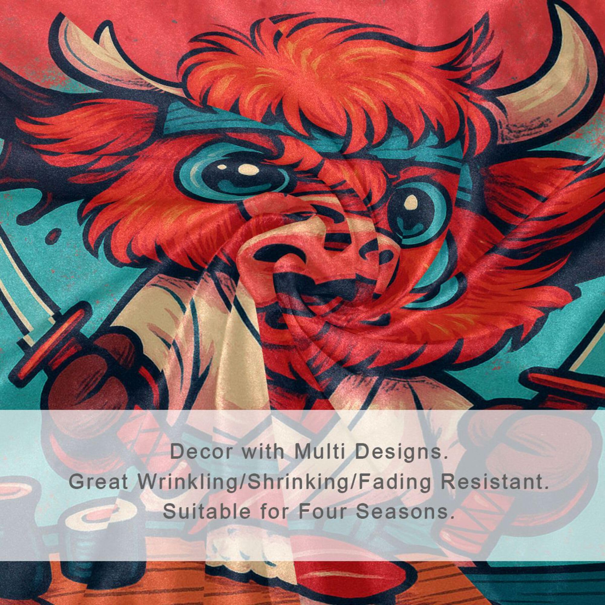 Koc do salonu narzuta koc miękki koc do salonu 50 x 60 narzuty koce Highland Cow Sushi Chef