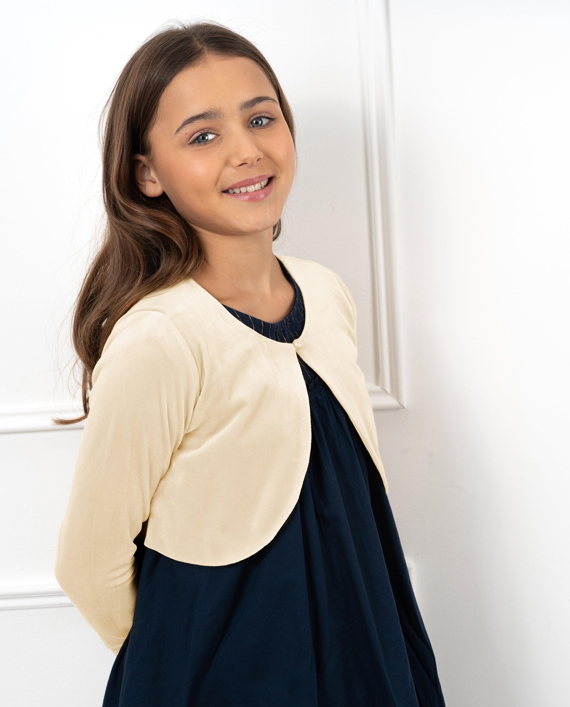 Bolerose Boléro Pull en Velours à Manches Longues pour Fille Enfant
