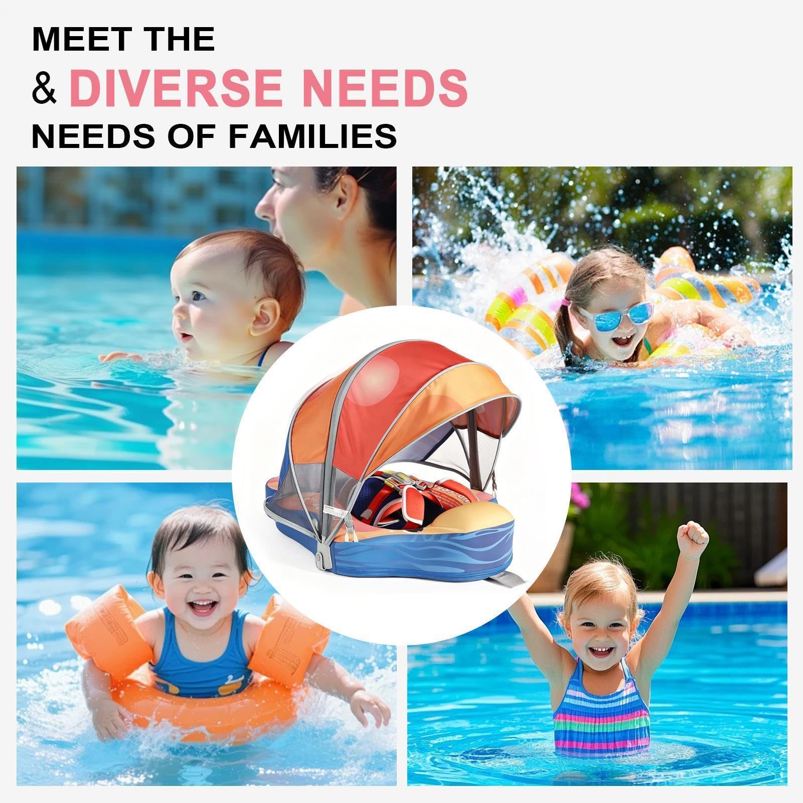 Salvagente per piscina per bambini, UPF50+, protezione solare con tettuccio parasole