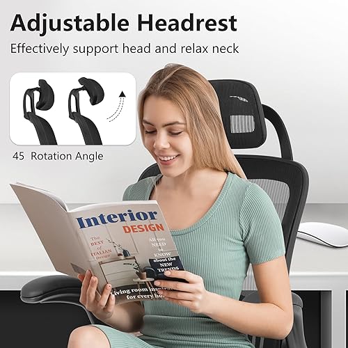 Miniatura 4 de PayLessHere Silla ergonómica de oficina para computadora, respaldo alto, con ruedas giratorias, de malla, con soporte lumbar, reposacabezas, brazos