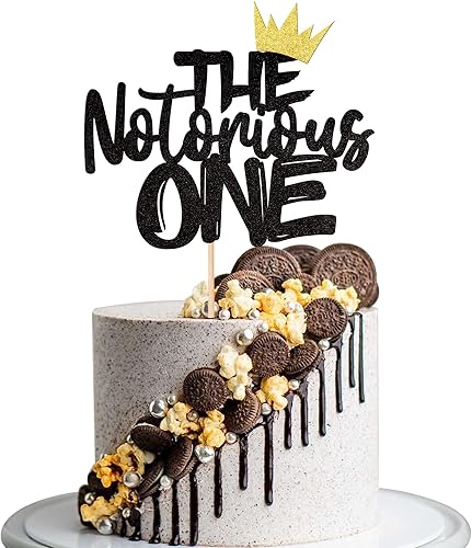 Miniatura 8 de 28 piezas The Notorious One Cupcake Toppers Black Glitter Hip Hop 1er Cumpleaños Cupcake Picks The Big One Número 1 Decoración para pasteles para