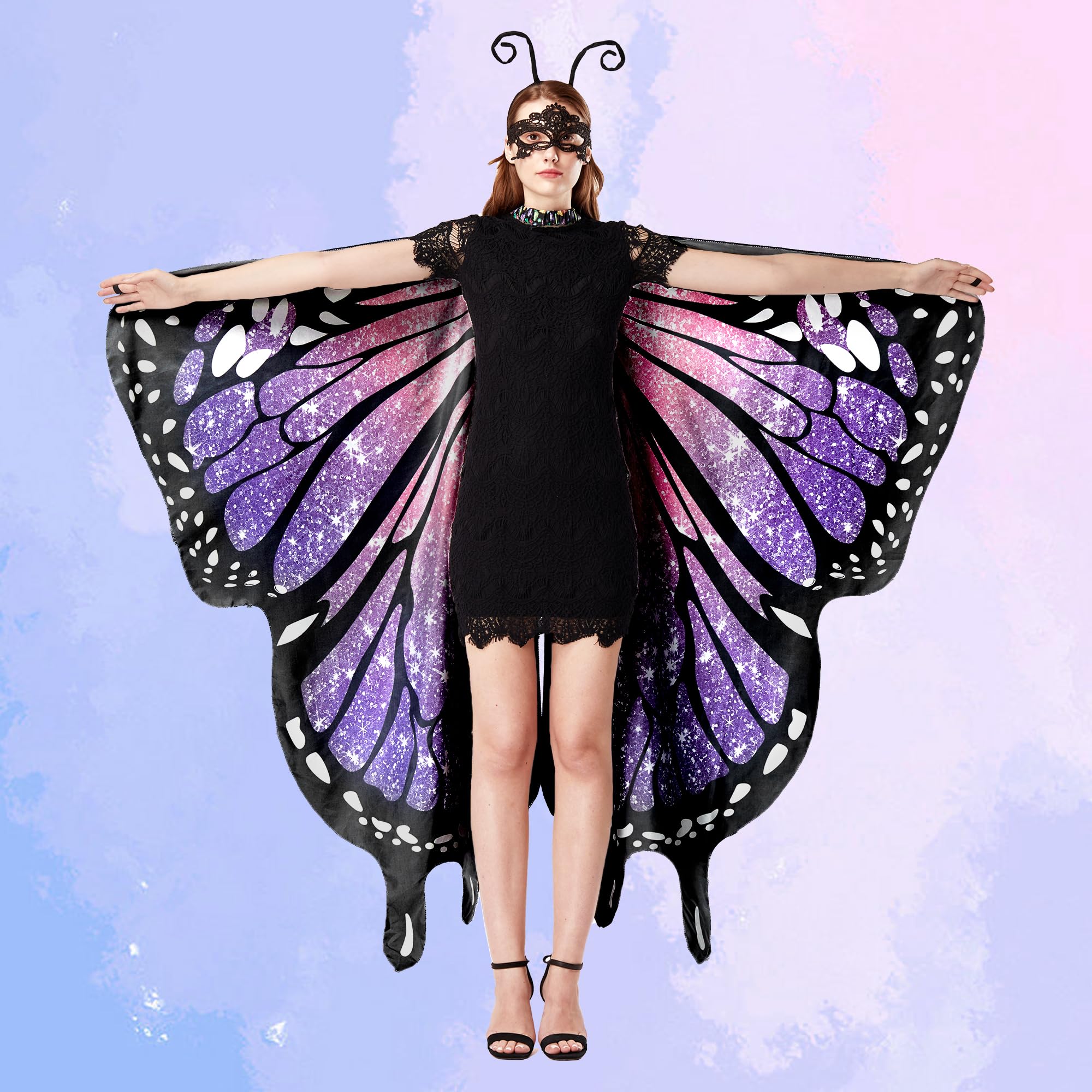 TibehaHalloween Butterfly Costume for Adult - Double-Sided Printing Wings Women Kids Girls Cape
