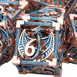 ARUOHHA DND Metal Dice Set Hollow Dungeons and Dragons Dice with Gift Box, Blue Polyhedral Dice Set Role Playing Games 7PCS D&D Dice RPG D and D Dice D20 D12 D10 D8 D6 D4