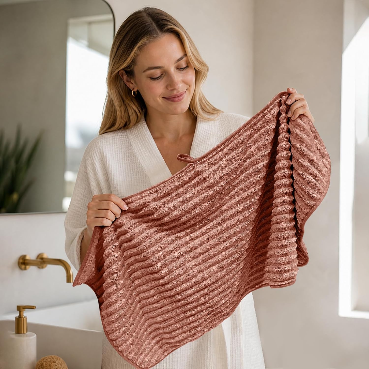 Extra Large Bath Towel Set 10 Piece, XL Bath Towels 35"x67" Oversized Bath Sheets, 280 GSM Microfiber Quick Dry Absorbent Towels, 5 Bath Sheets & 5 Hand Towels (Terracotta)