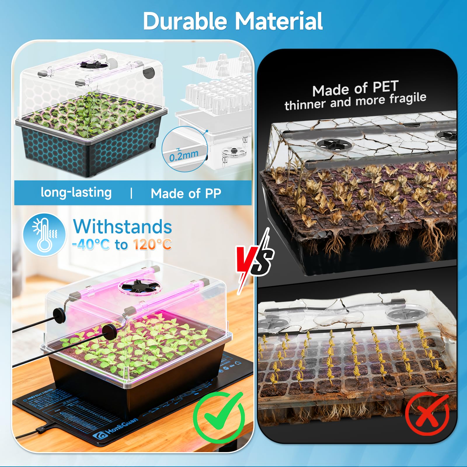 Hon&Guan Serre de pièce, jardinière avec lampe de plante, tapis chauffant thermostat, mini serre épaissie, kit de culture avec minuterie, luminosité réglable