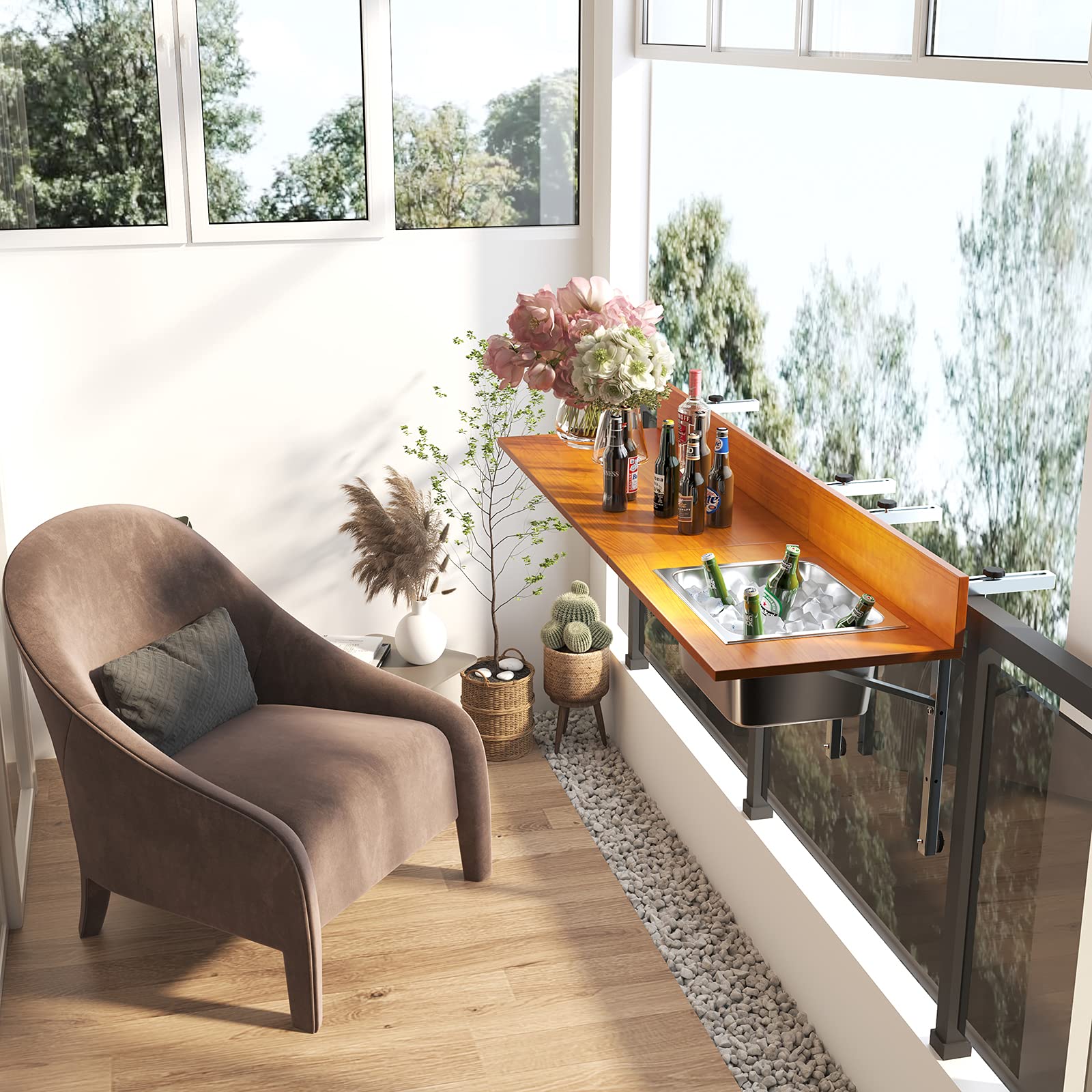 Buy GDLF Solid Wood Balcony Table Outdoor Bar Table Hanging Folding Adjustable with Removable