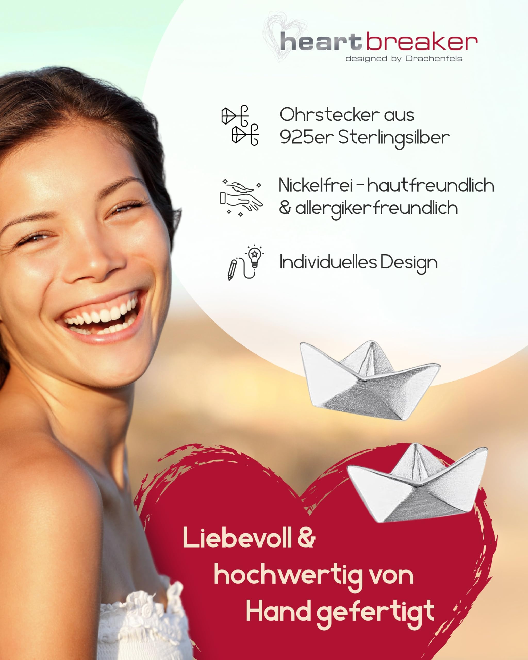 Heartbreaker "Loveboat" Ohrringe I Edle Schiffchen-Ohrstecker aus 925 Sterling Silber I Nickelfreie Damen-Ohrringe inkl. Verpackung I In Goldschmiedequalität gefertigt I LD LT 21