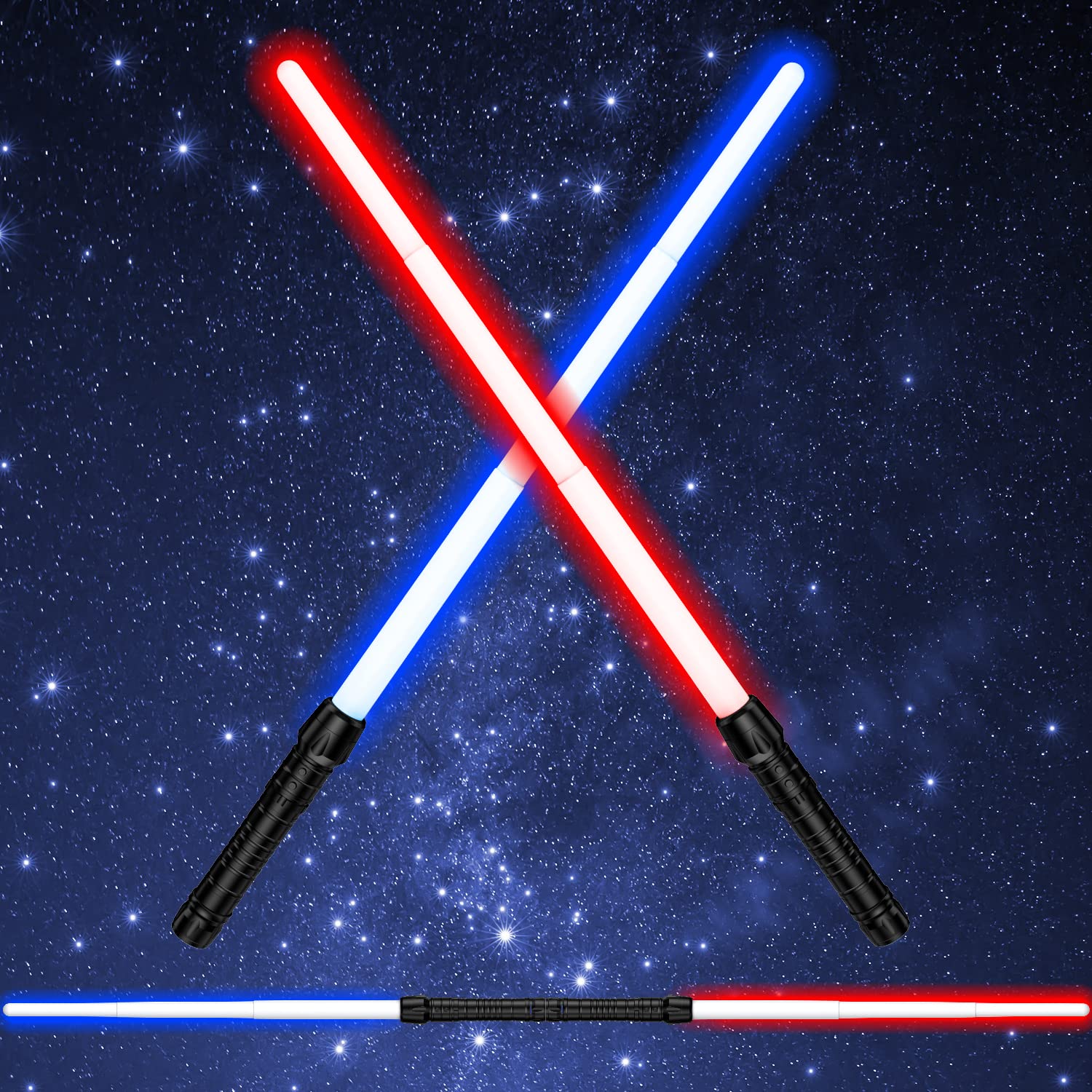 Light Sabers for Kids, Light Saber with FX Sound(Motion Sensitive) and Realistic Handle, Expandable Light Saber Set for Halloween Dress Up Parties, Xmas Present, Galaxy War Fighters and Warriors