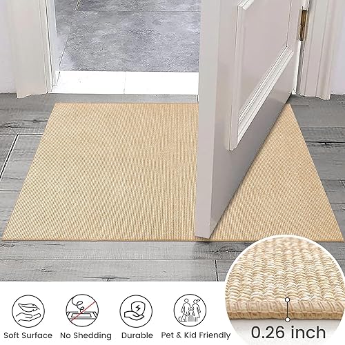 Miniatura 3 de KOZYFLY Alfombra lavable de 2 x 5 pies antideslizante con parte trasera de goma, Bobo beige camino de entrada para interiores, alfombra para